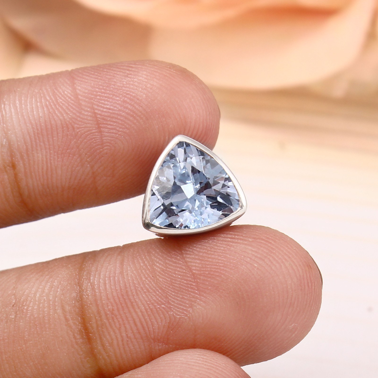 AAA Aquamarine Pendant 925 Sterling Silver Necklace Birthday Gift Trillion 10 MM