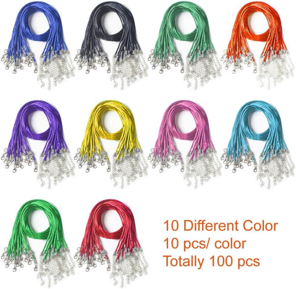100Pcs Satin Silk Necklace Cord with Lobster Clasp and Extension Chain