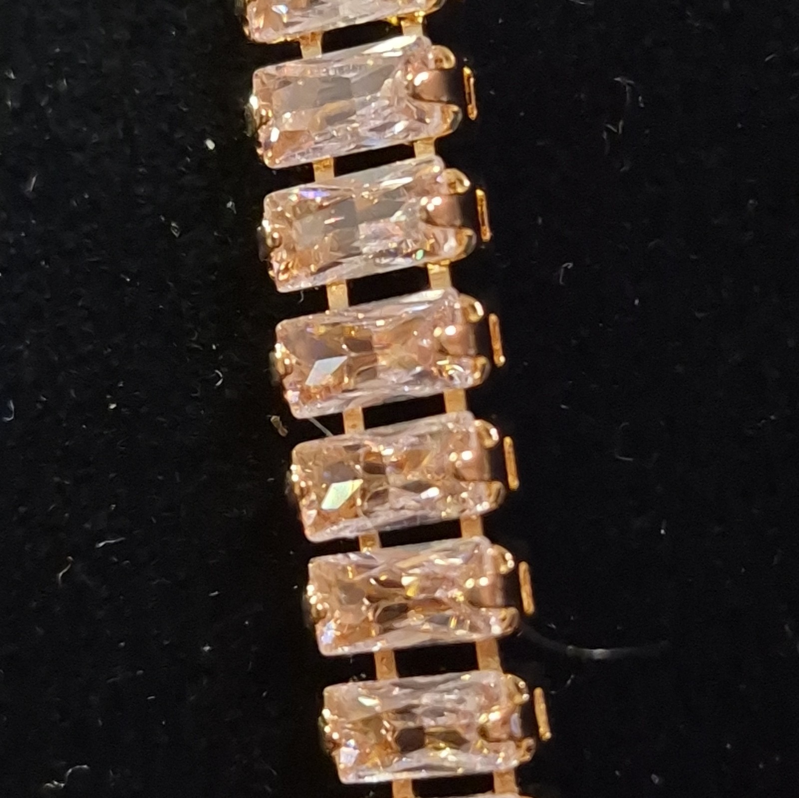 16″ Yellow Gold Plated Baguette CZ Rhinestone Tennis Chain Necklace w/ Lobster