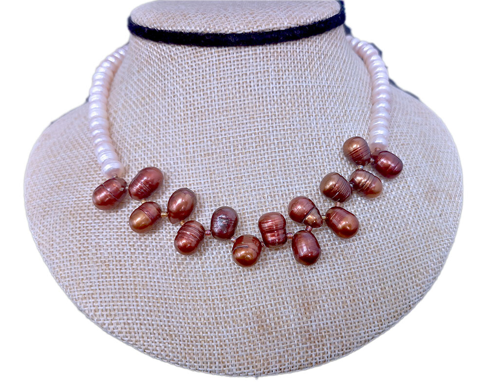 Cushion freshwater pearl side drilled oval pearl choker necklace