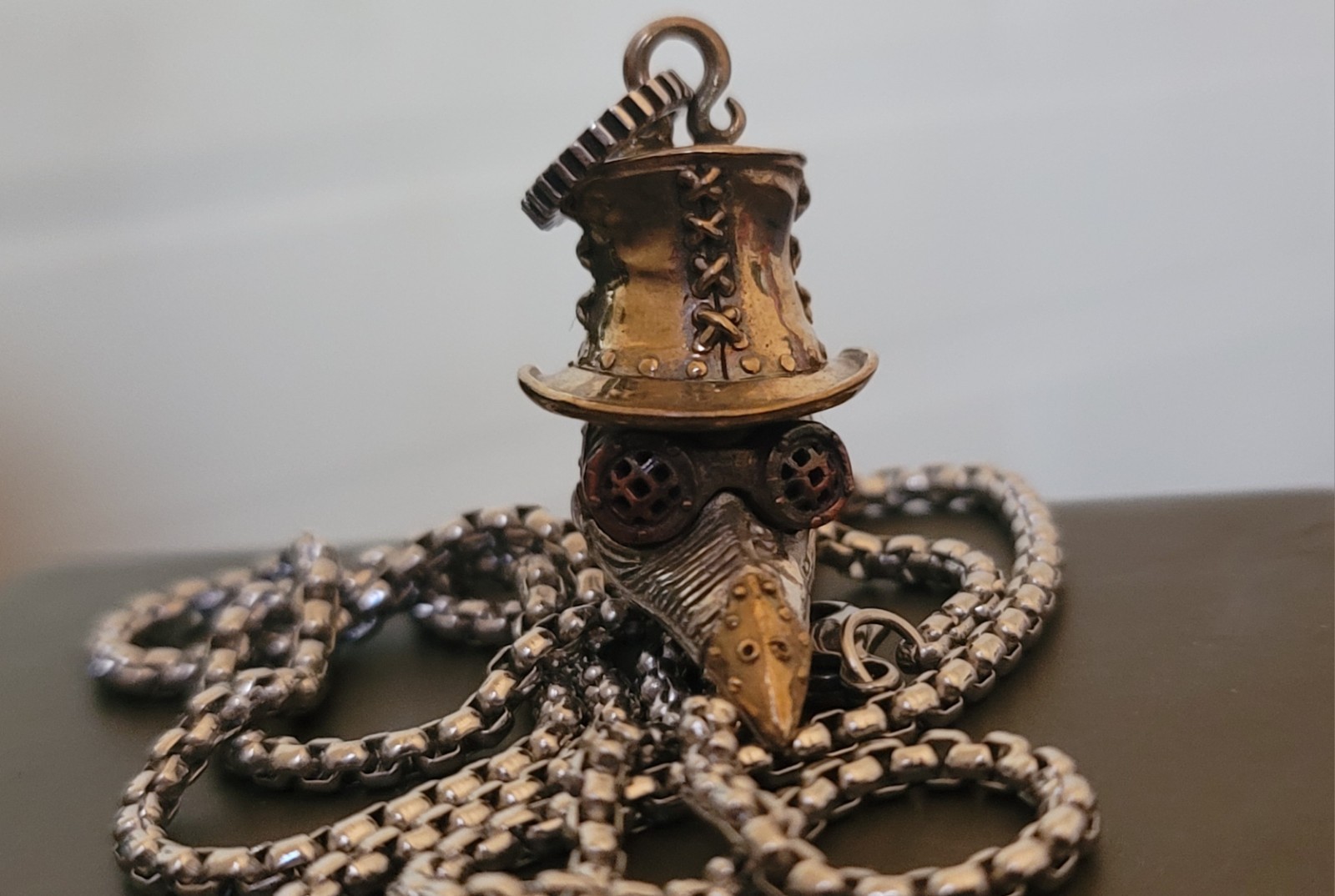 Plague Doctor 925 Base With Copper Brass Accents Steel 20in Chain 10.1grams