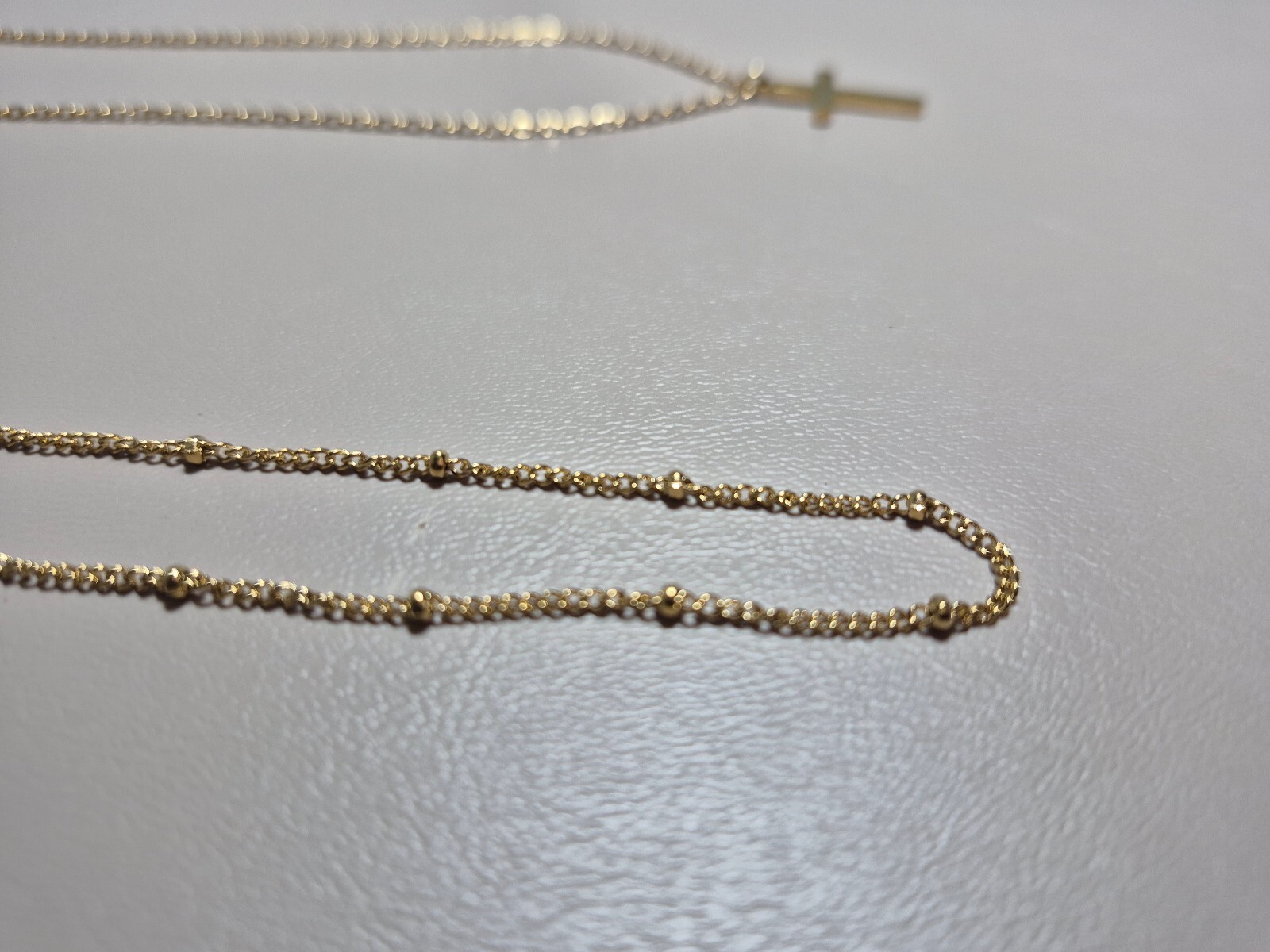Gold-Tone Layered Cross Pendant Beaded Chain Necklace Set of 2