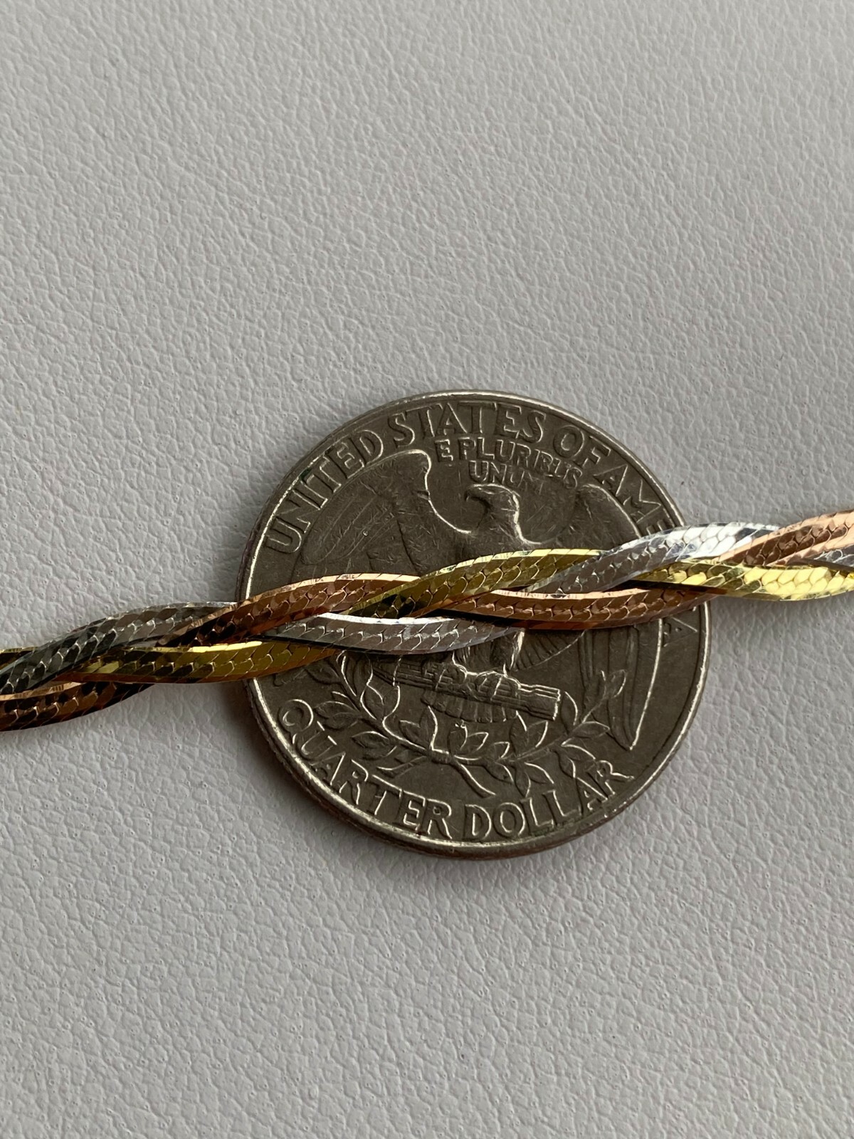 925 Silver Tri-Color Yellow Rose Gold Plated Twisted Braided Herringbone Chain