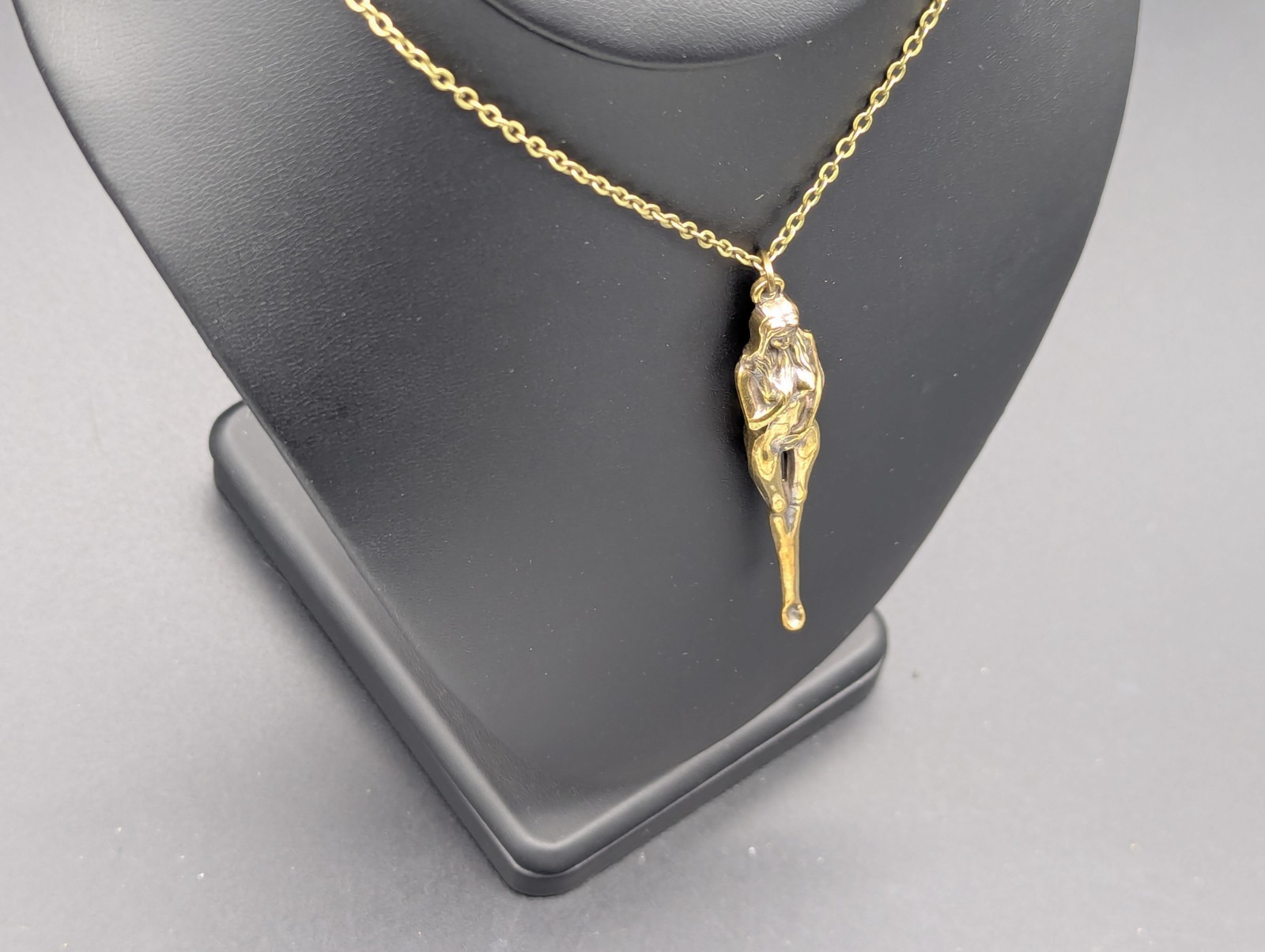 24″ Antiqued Bronze Retro Burlesque Nudie Girl Spoon w/ Steel Link EDC Necklace