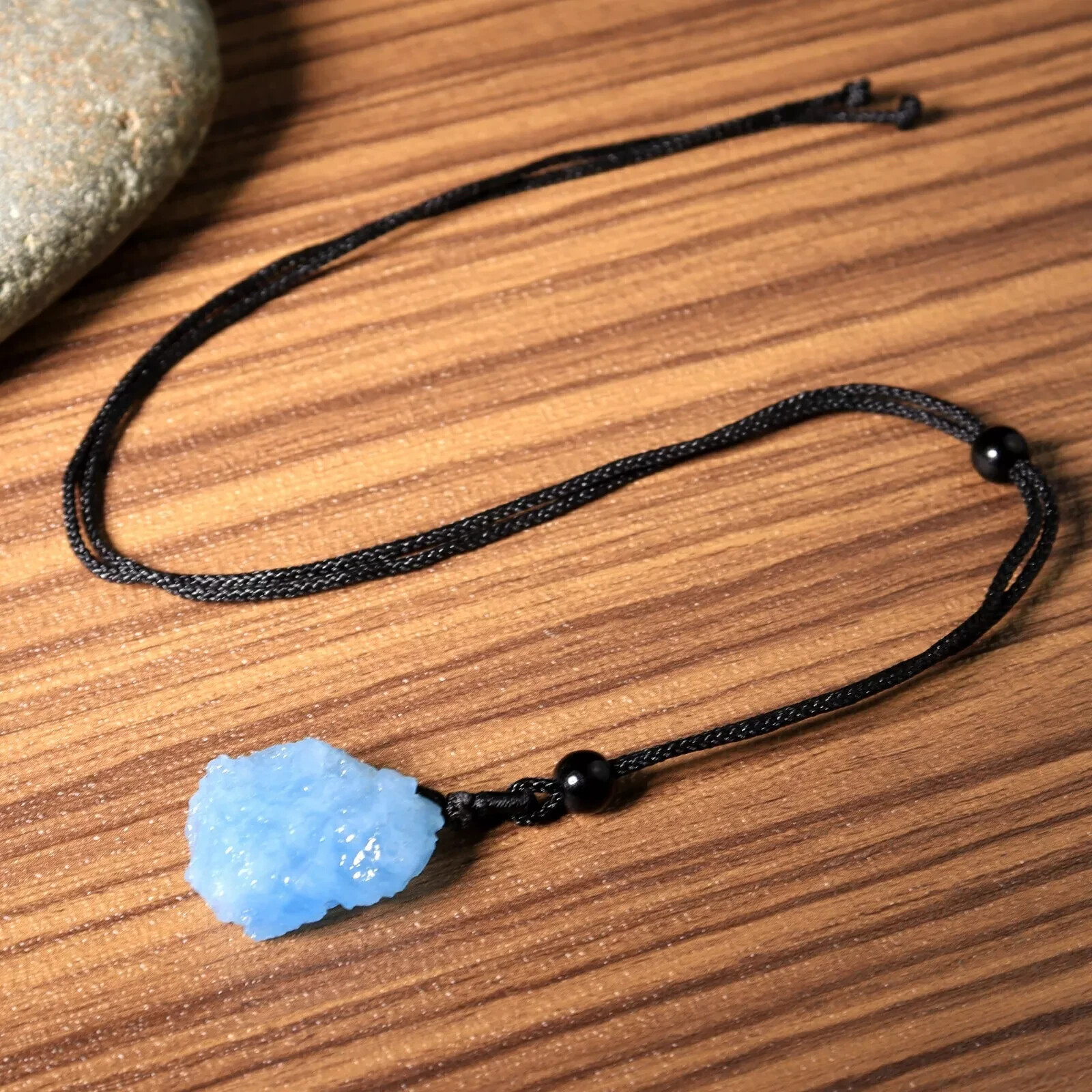 Raw Aquamarine Pendant Necklace Adjustable Blue Stone Necklaces Blue Crystal