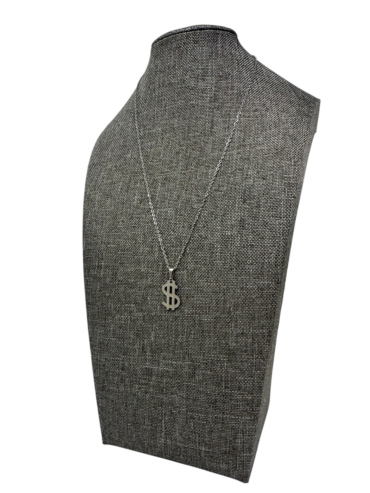 Dollar Sign Necklace Stainless Steel Pendant Chain Gold or Silver Tone Unisex