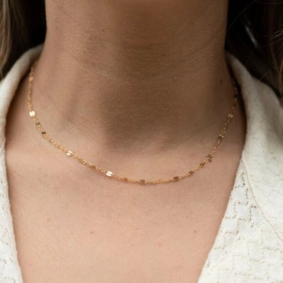 Gold Sparkle Chain Necklace Waterproof Everyday Jewelry Non-tarnish