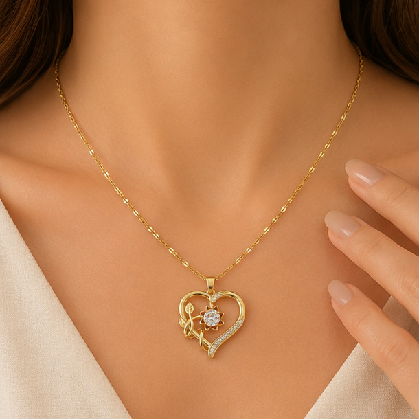1.5ct Round Cut Simulated Diamond Stunning Heart Pendant 14k Yellow Gold Plated
