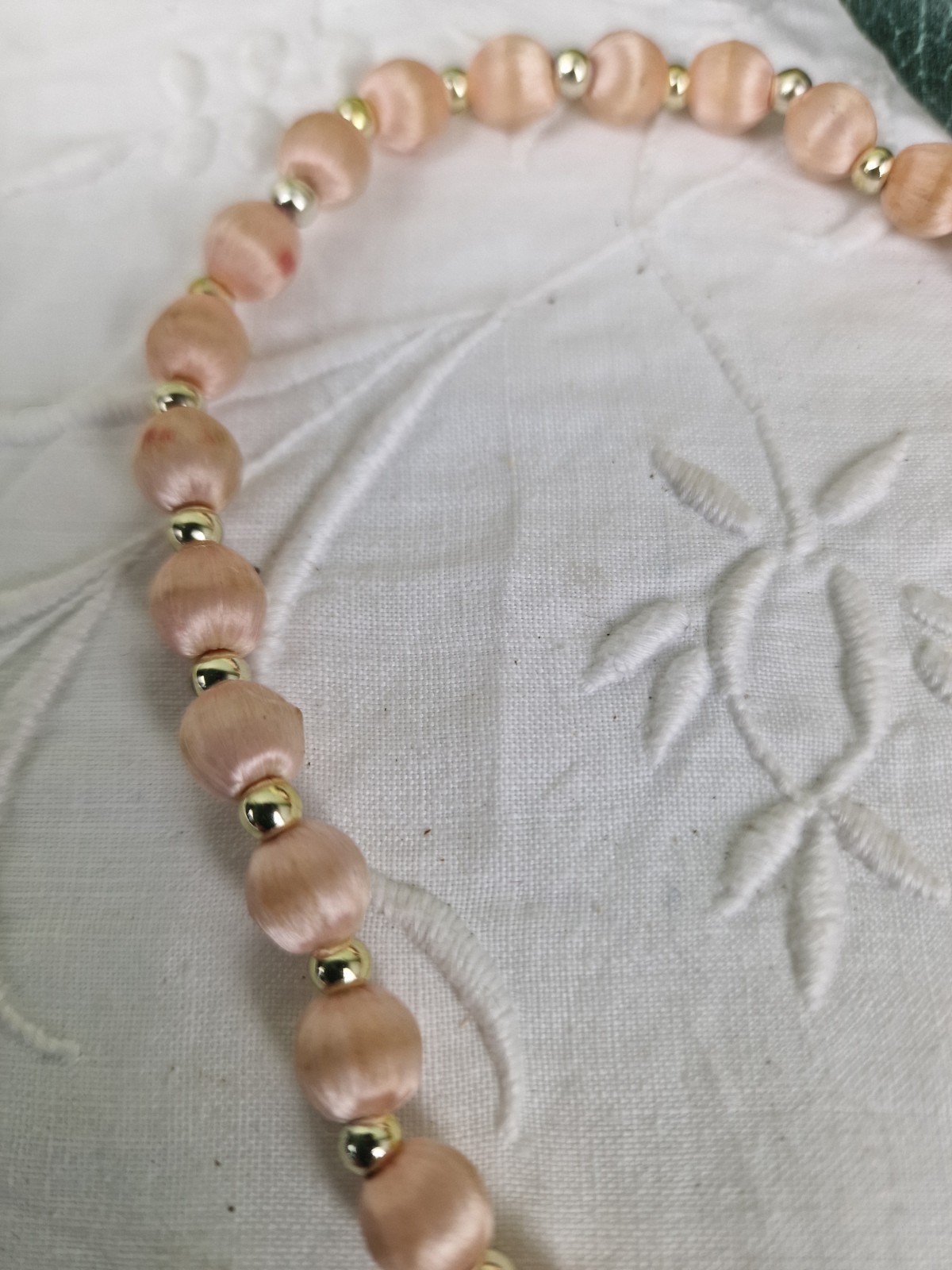 Vintage Satin Silk Thread Long Pale Pink Beads 1940-1970’s