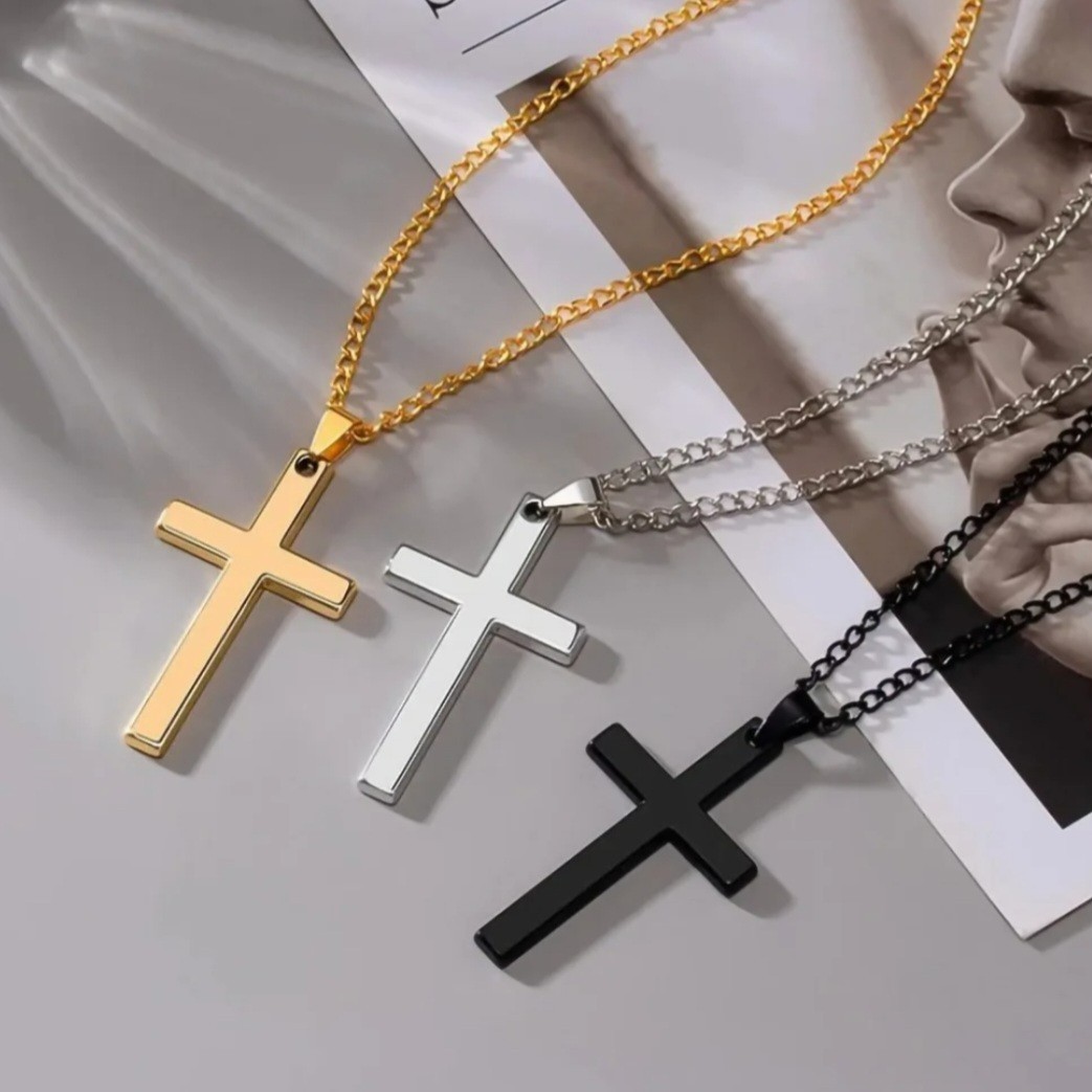 Cross Pendant for Christian Faith Men 2X1 inches, 24 in Chain