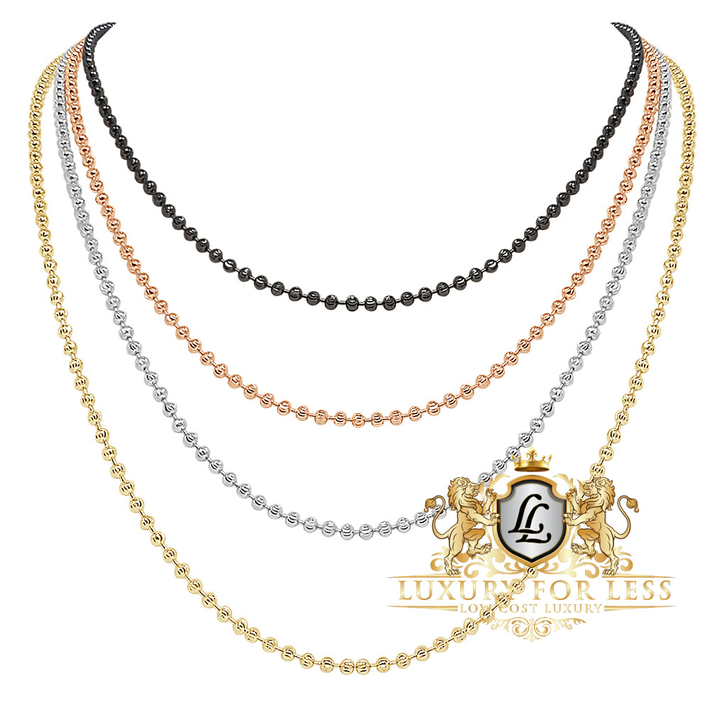 High Quality Moon Cut Bead Ball 2.5mm 14K Gold Finish Unisex Chain Necklace 24”