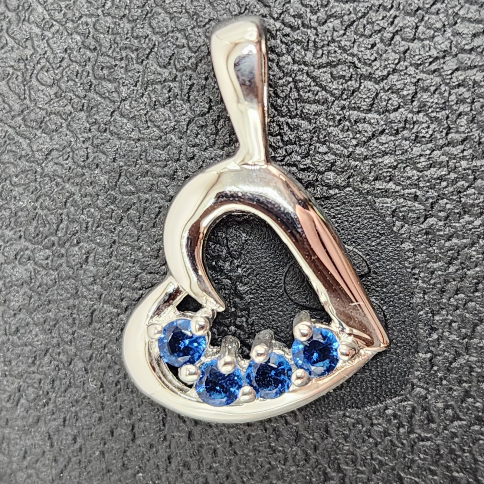 925 NEW Sterling Silver Pendant-Heart w/Blue Cubic Zirconias 19mm L 12mm W