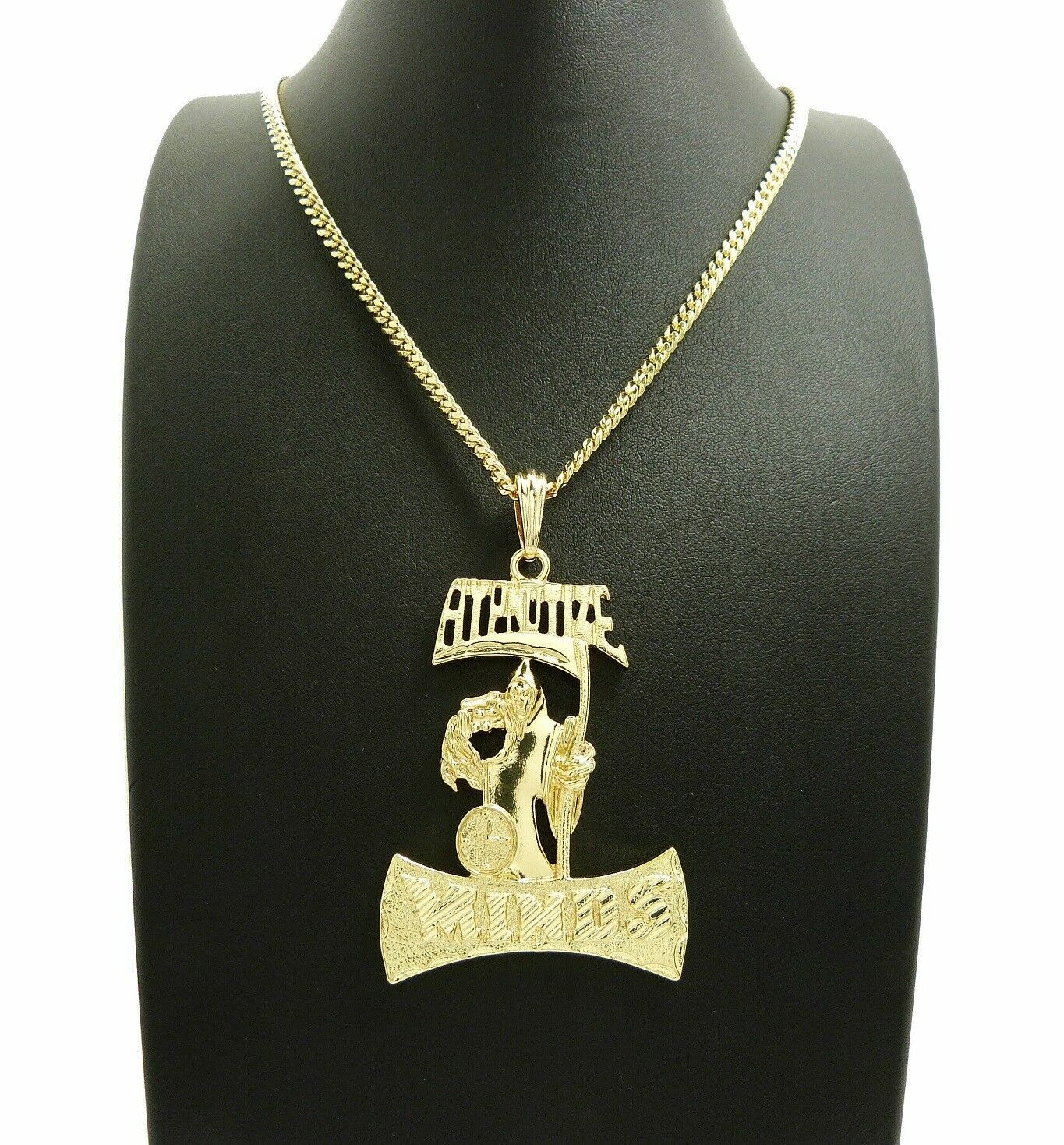 HIP HOP GOLD PLATED HYPNOTIZE MINDS PENDANT & 3mm 24″ CUBAN CHAIN BLING NECKLACE