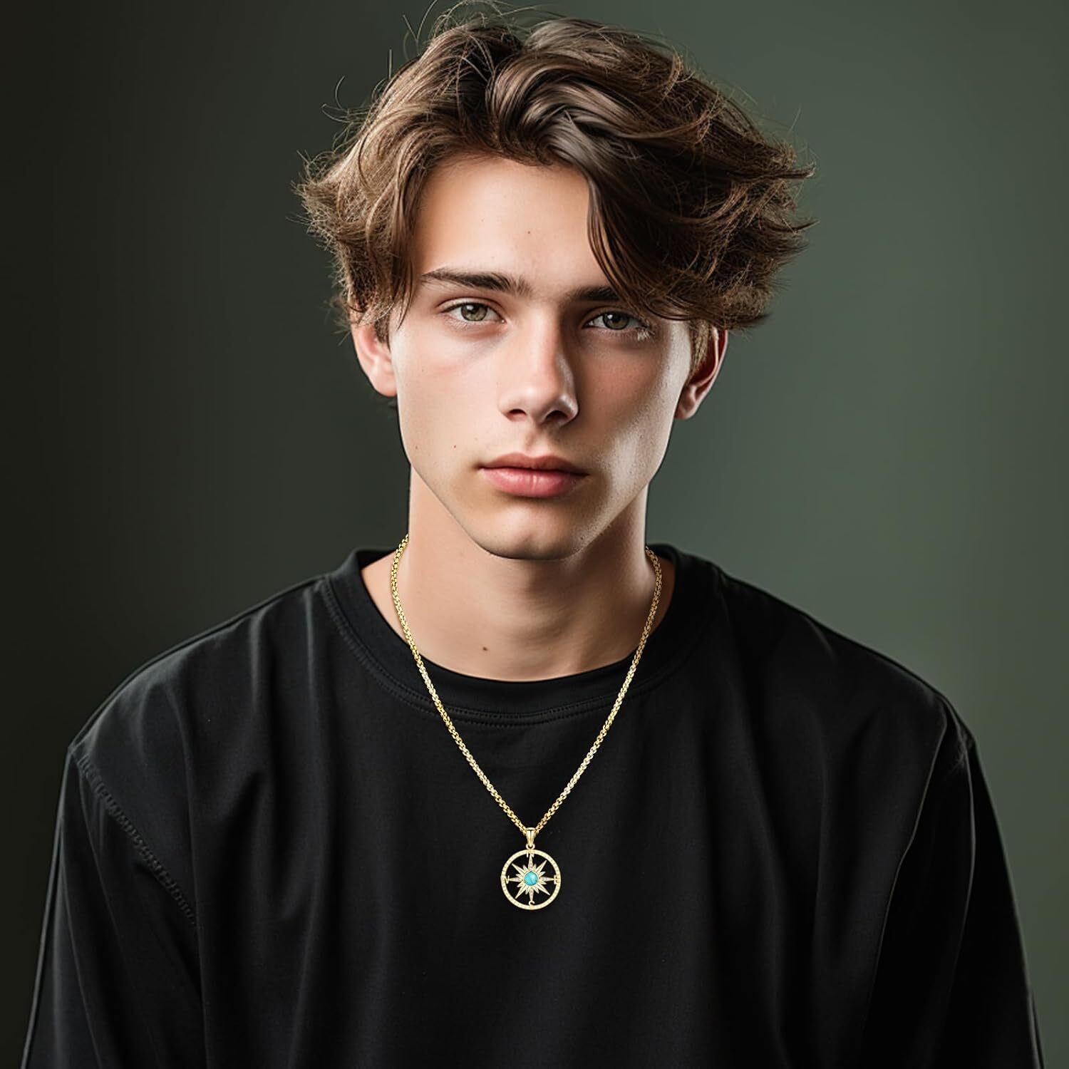 14k Gold Plated Compass Necklace Sterling Silver Turquoise Graduation Pendants