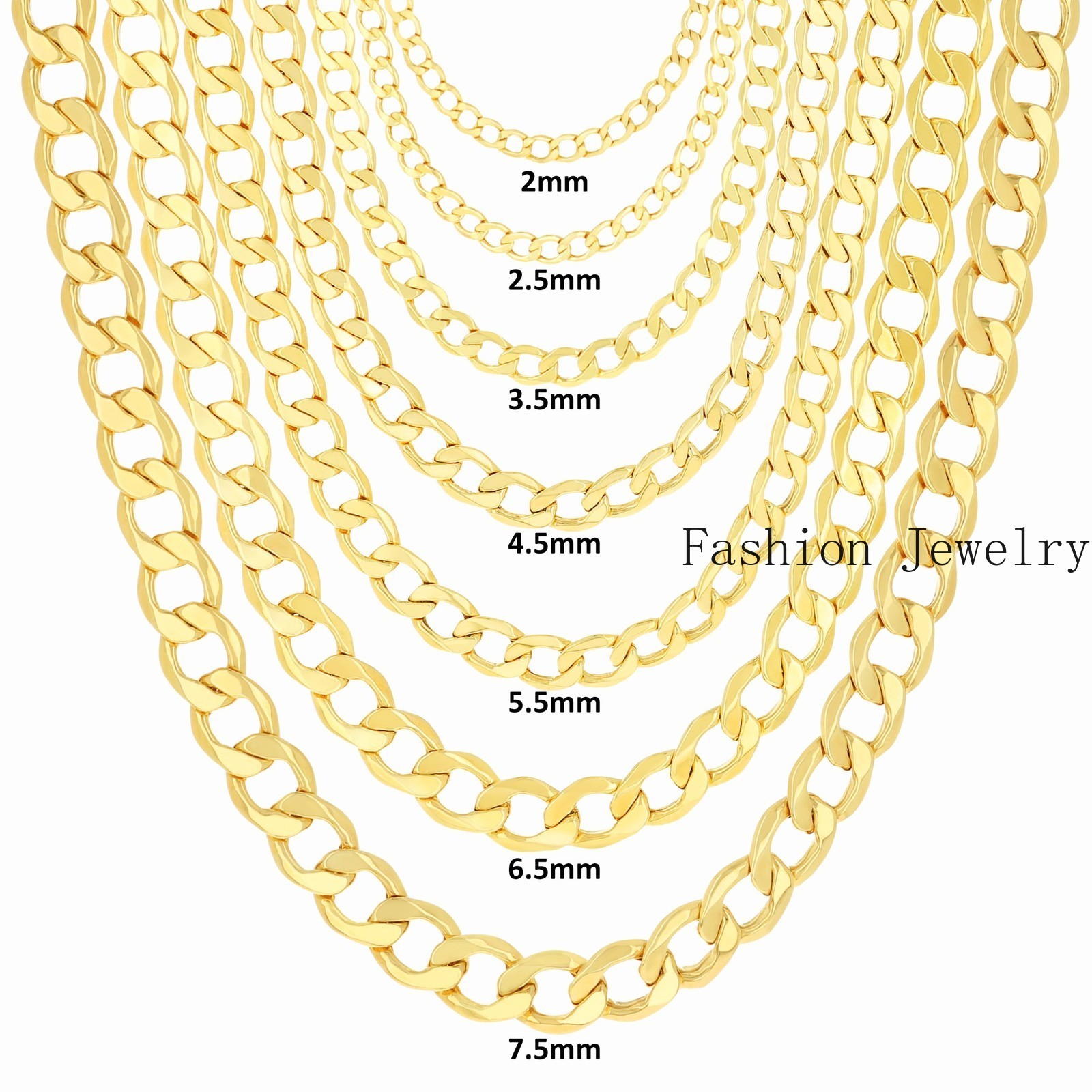 14K Yellow Gold 2mm-7.5mm Curb Cuban Chain Link Pendant Necklace Bracelet 7″-30″