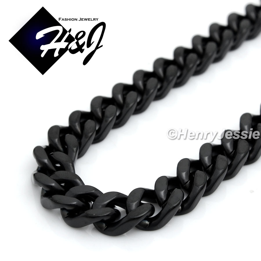 24″30″36″MEN Stainless Steel 11mm Black Plated Cuban Curb Chain Cross Pendant*A