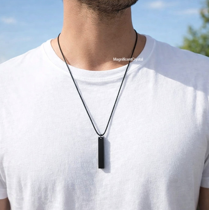 Black Amulet Obsidian Bar Crystal Pendant Healing Protection Energy Necklace