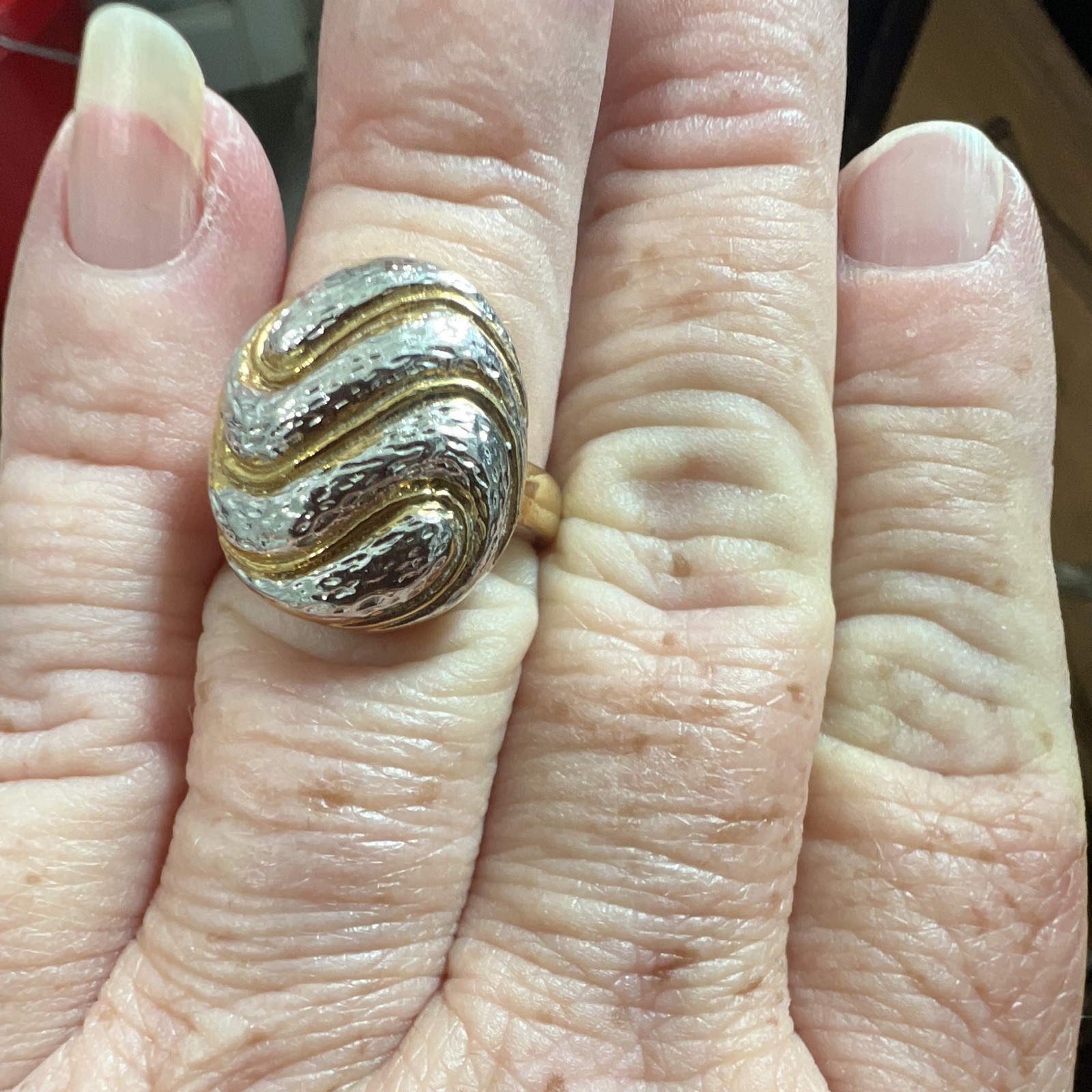 Gold Plated Dome Ring Size 7, 2mm Band, Round White/Colorless