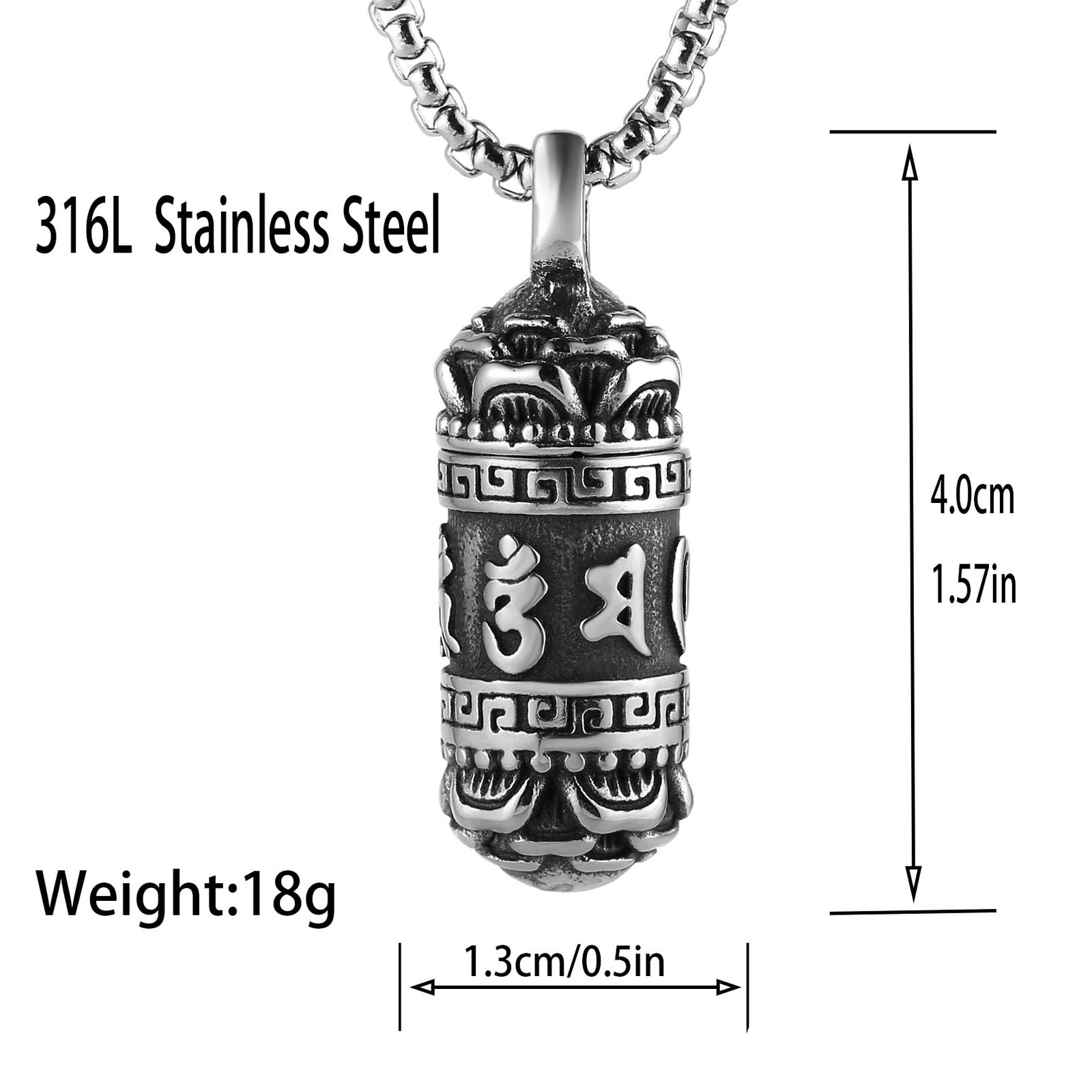 Tibetan Buddhist Meditation Stainless Steel Pendant Memorial Cremation Ash Pi…