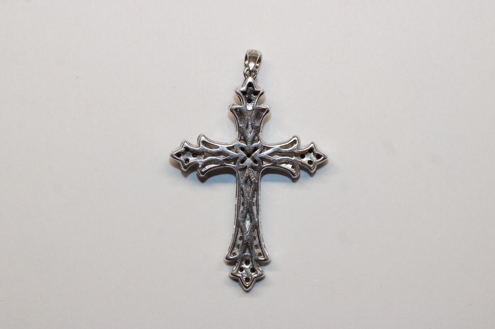 Sterling Silver JS Black and White Diamond Tested Cross Pendant Necklace #216