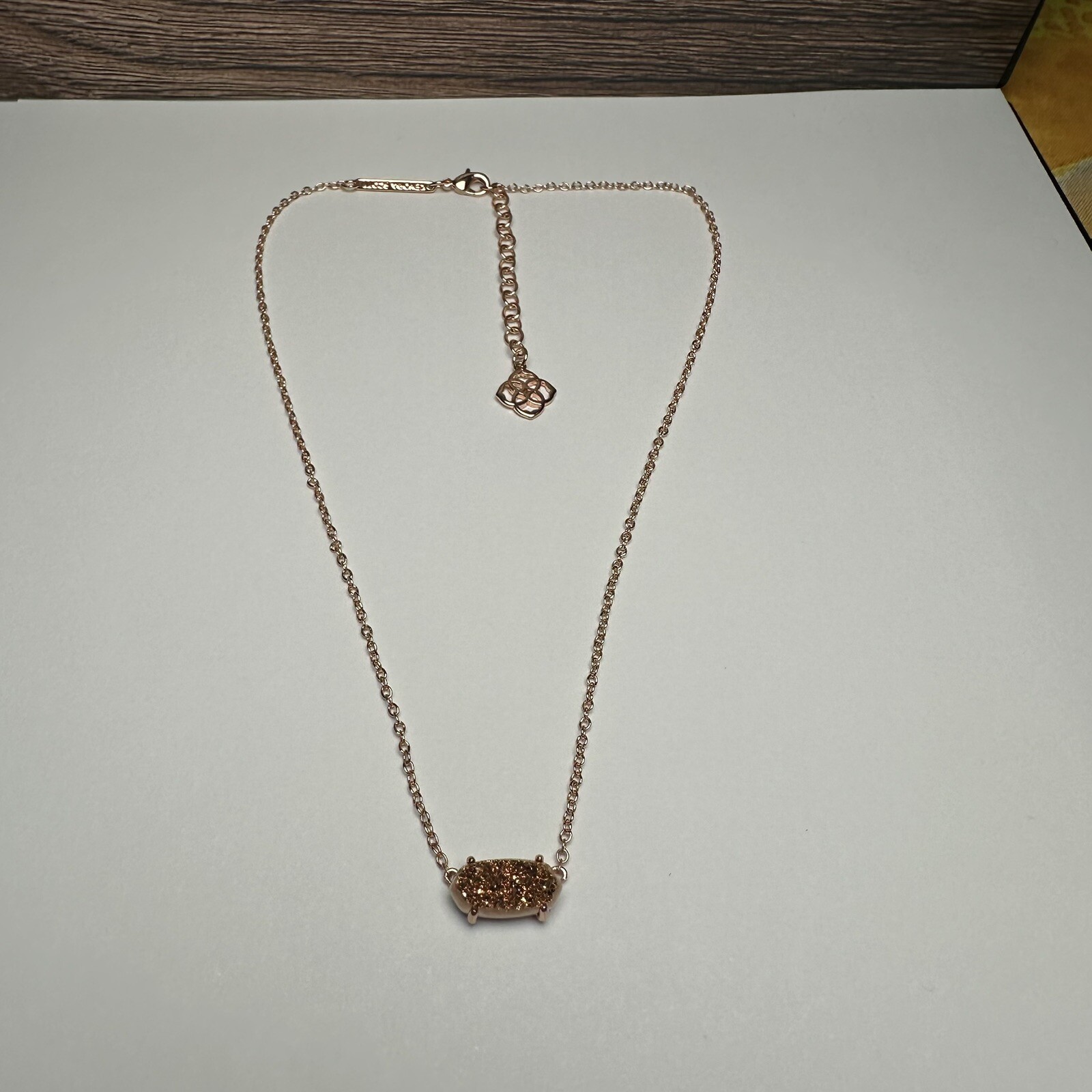 Kendra Scott Mabel Rose Gold Tone & Druzy Necklace Adjustable Length 15 – 17 In