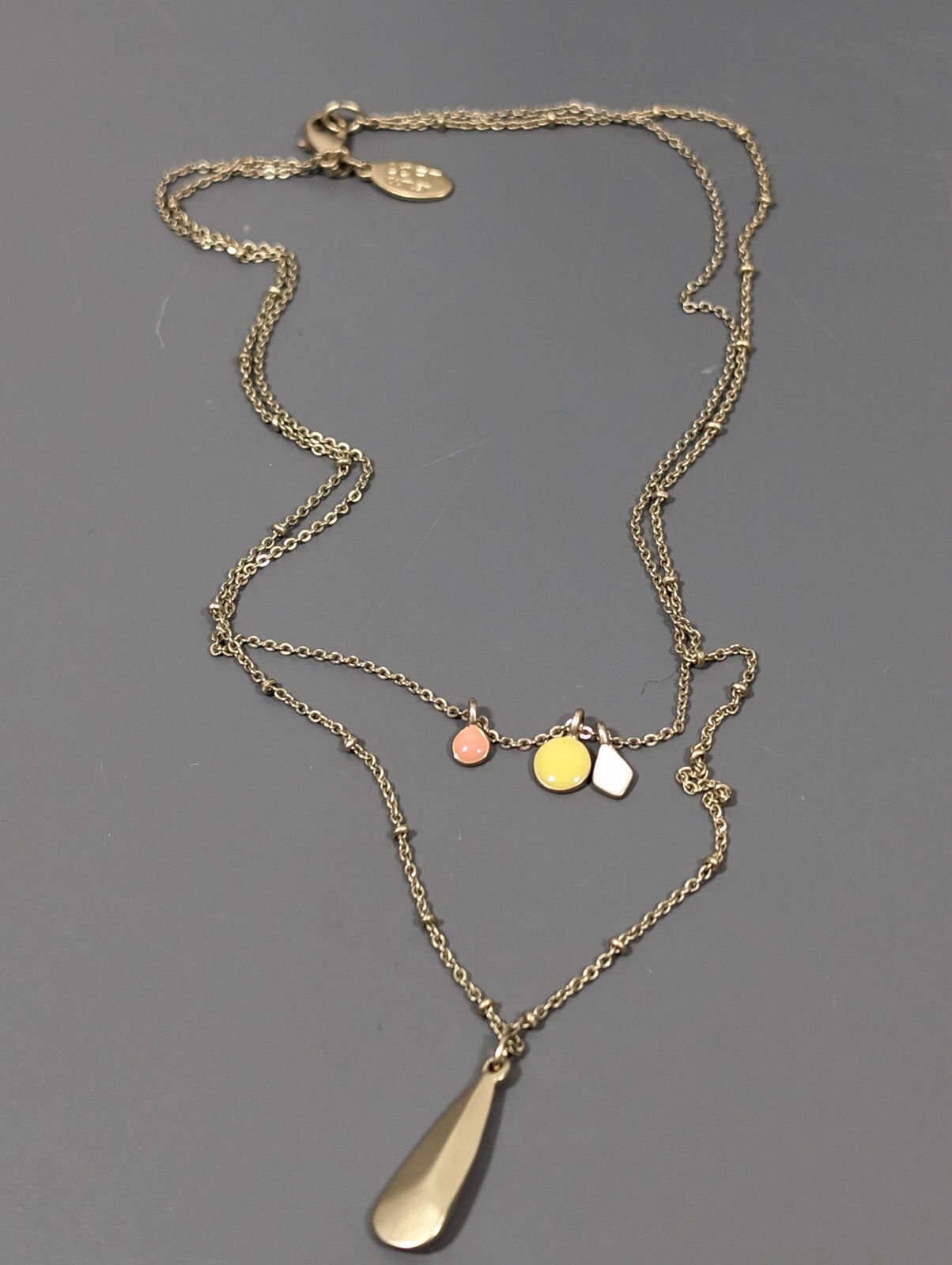 LOFT Yellow White Teardrop Layered Gold Tone Necklace Boho Coastal 15 in
