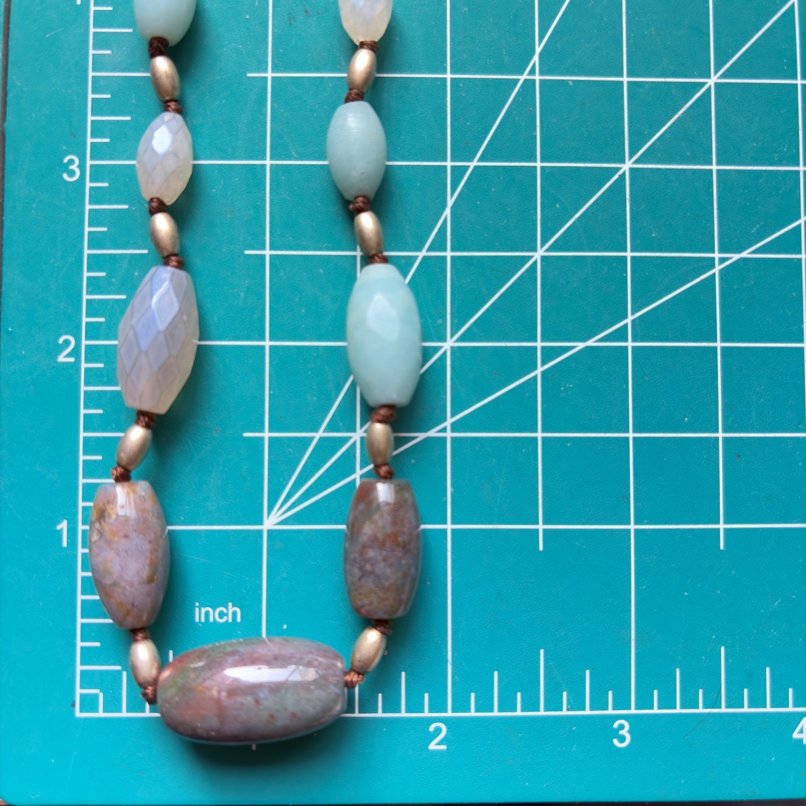 Necklace Kenneth Cole Reaction Beaded Gold Tone Earthy Stone Boho 18-20in