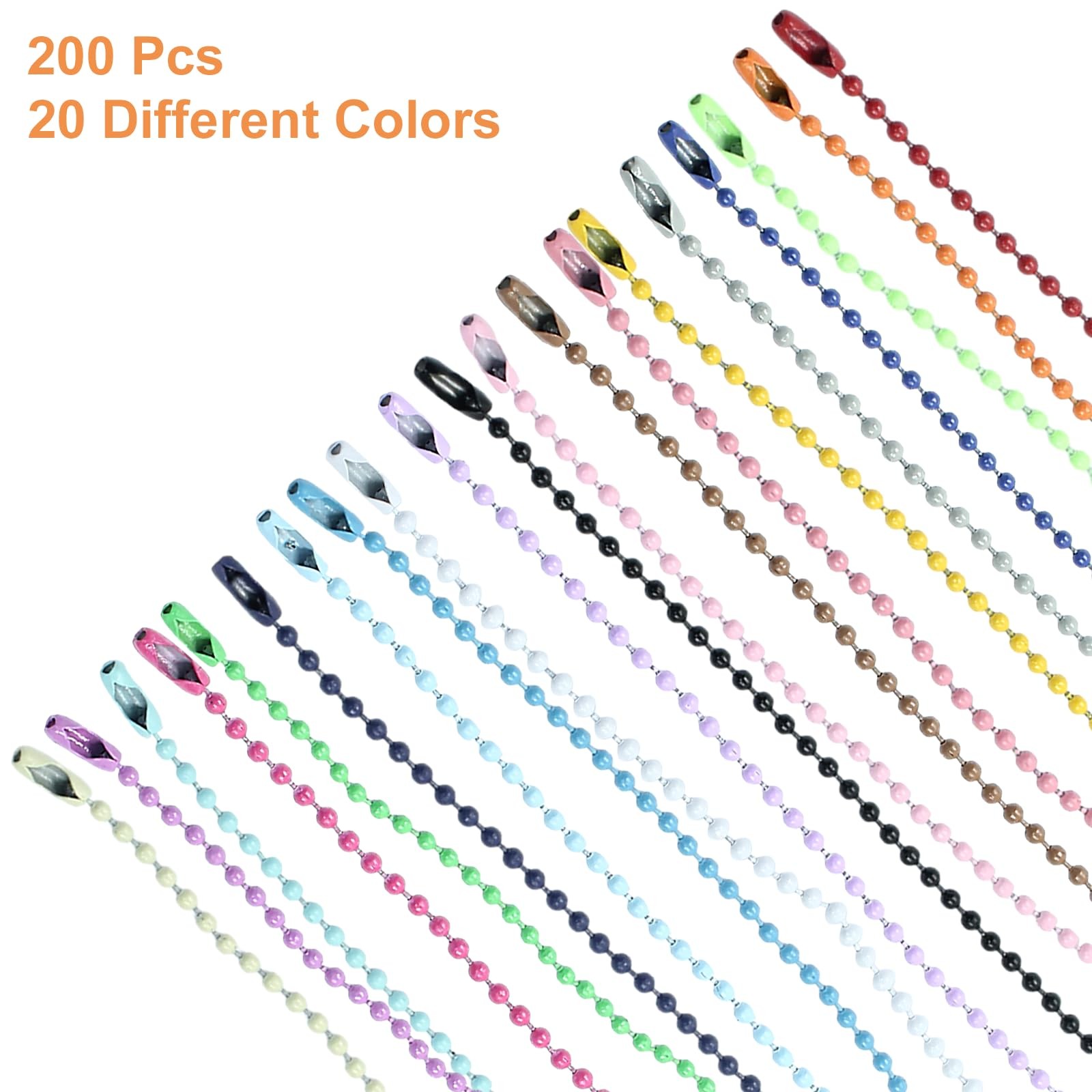 100 Pcs Colored Ball Bead Chain, Metal Hanging Chains Keychains Necklace Bulk wi