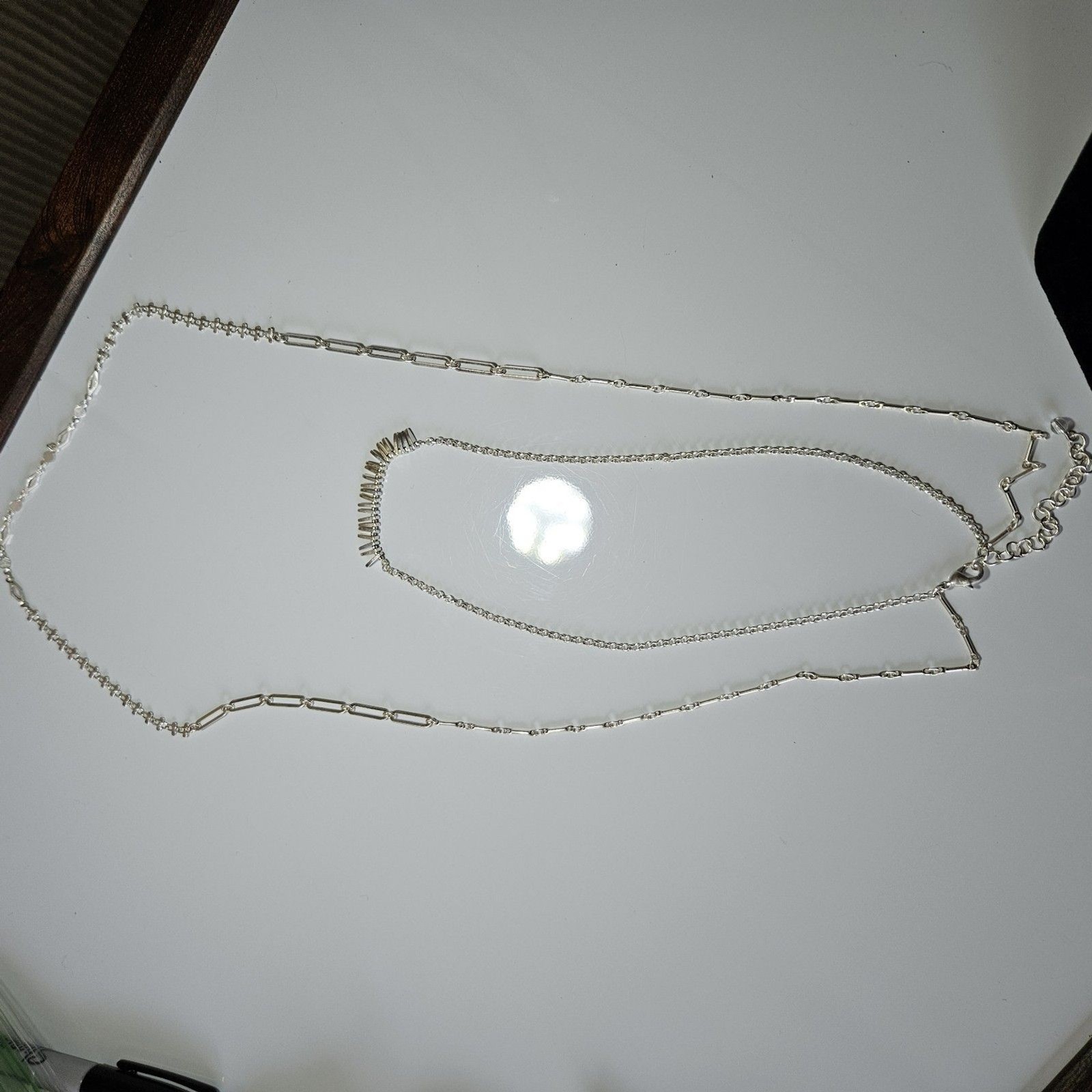 Silver Tone Long Short Layered Necklace 15/32 To 18/35″
