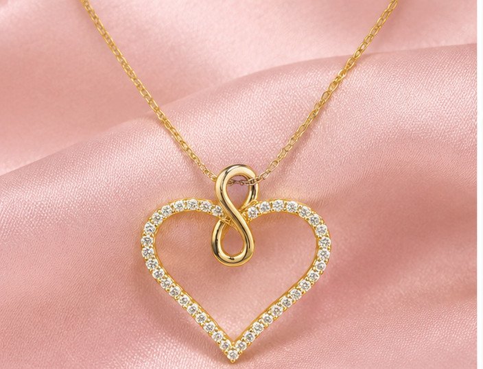 Elegant Heart Pendant Necklace – Round Simulated Diamond 14K Yellow Gold Plated