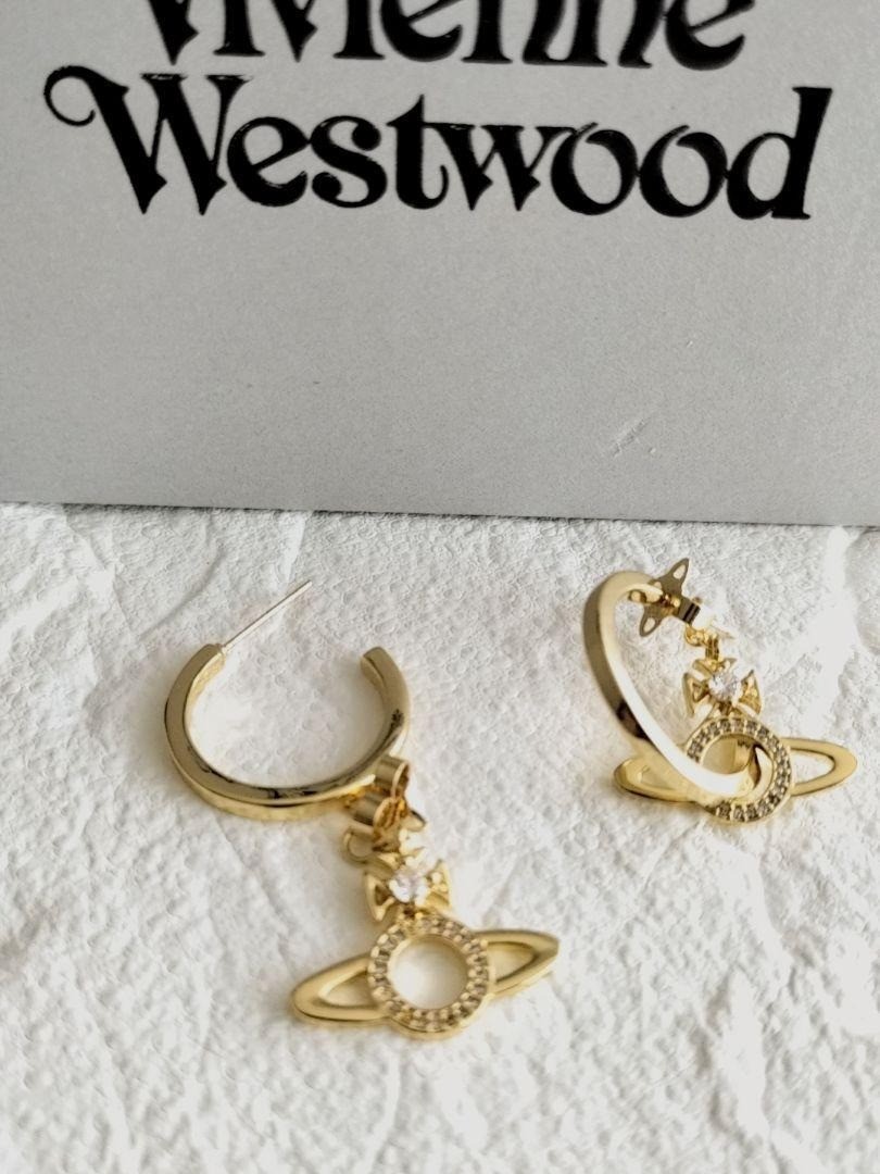 Vivienne Westwood Earrings MIRANDA Orb Hoop Dangle Gold w/Pouch NO BOX