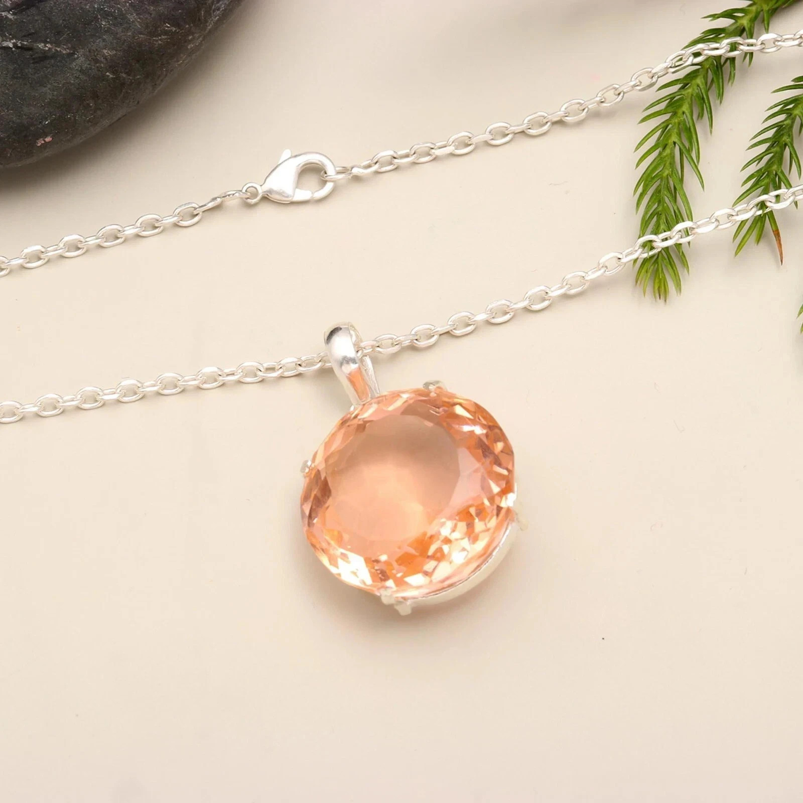 54 CT+ Flawless Peach Topaz Pendant 925 Sterling Silver Plated Jewelry Best Gift