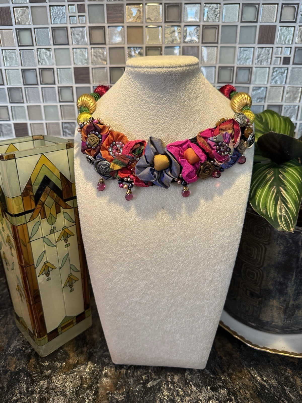 MACKENZIE CHILDS SILK FLORAL NECKLACE