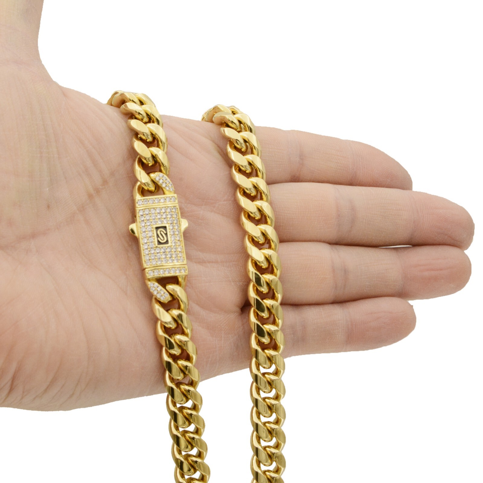 6-14MM Stainless Steel Gold Plated Miami Hip Hop Cuban Chain Or Bracelet F