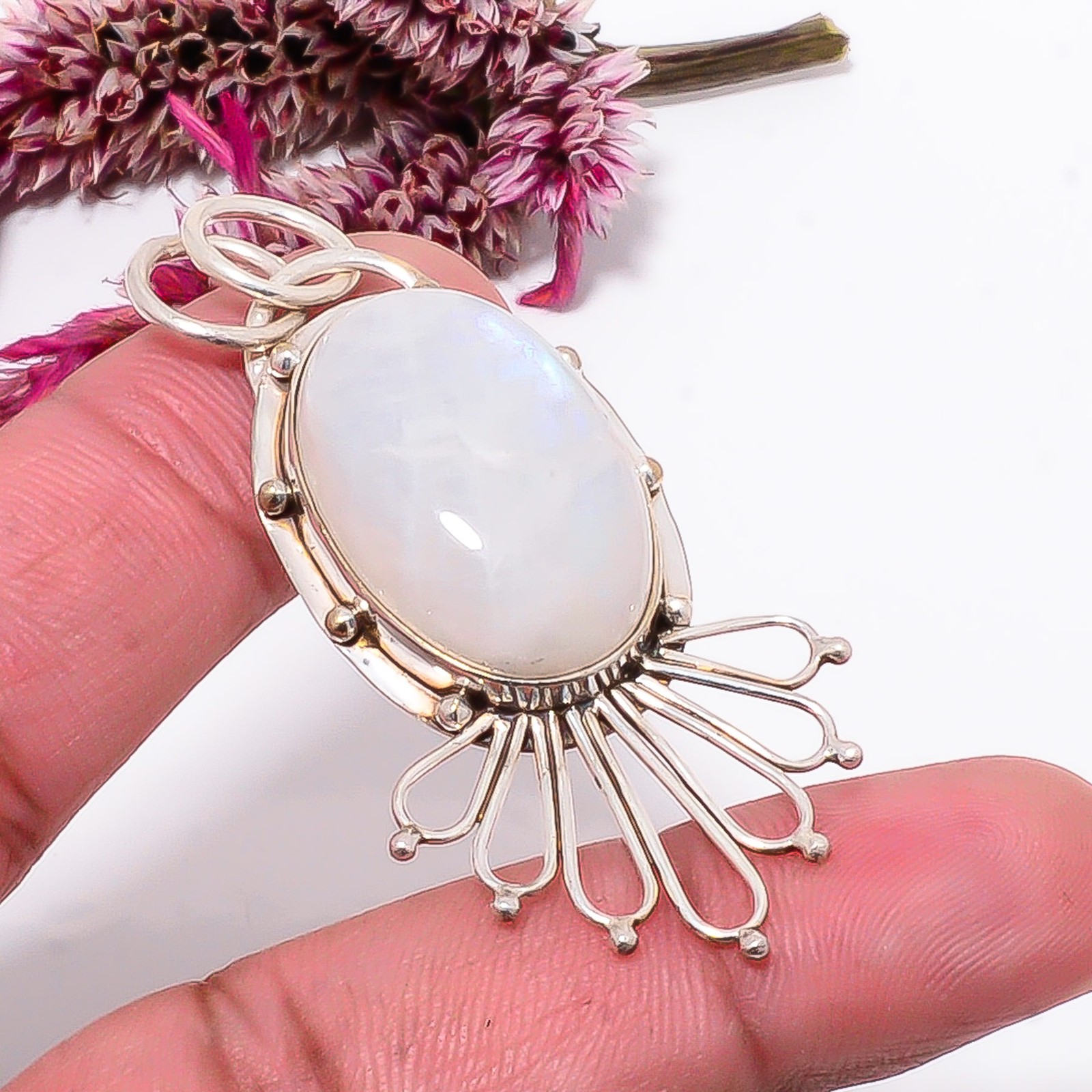 Rainbow Moonstone – India 925 Sterling Silver Handmade Pendant 2.15″ sku18
