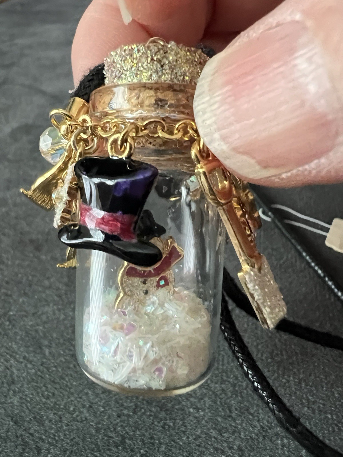 Kirks Folly Snowman In A Bottle Winter Charm Cord Necklace w/ Box & Tag