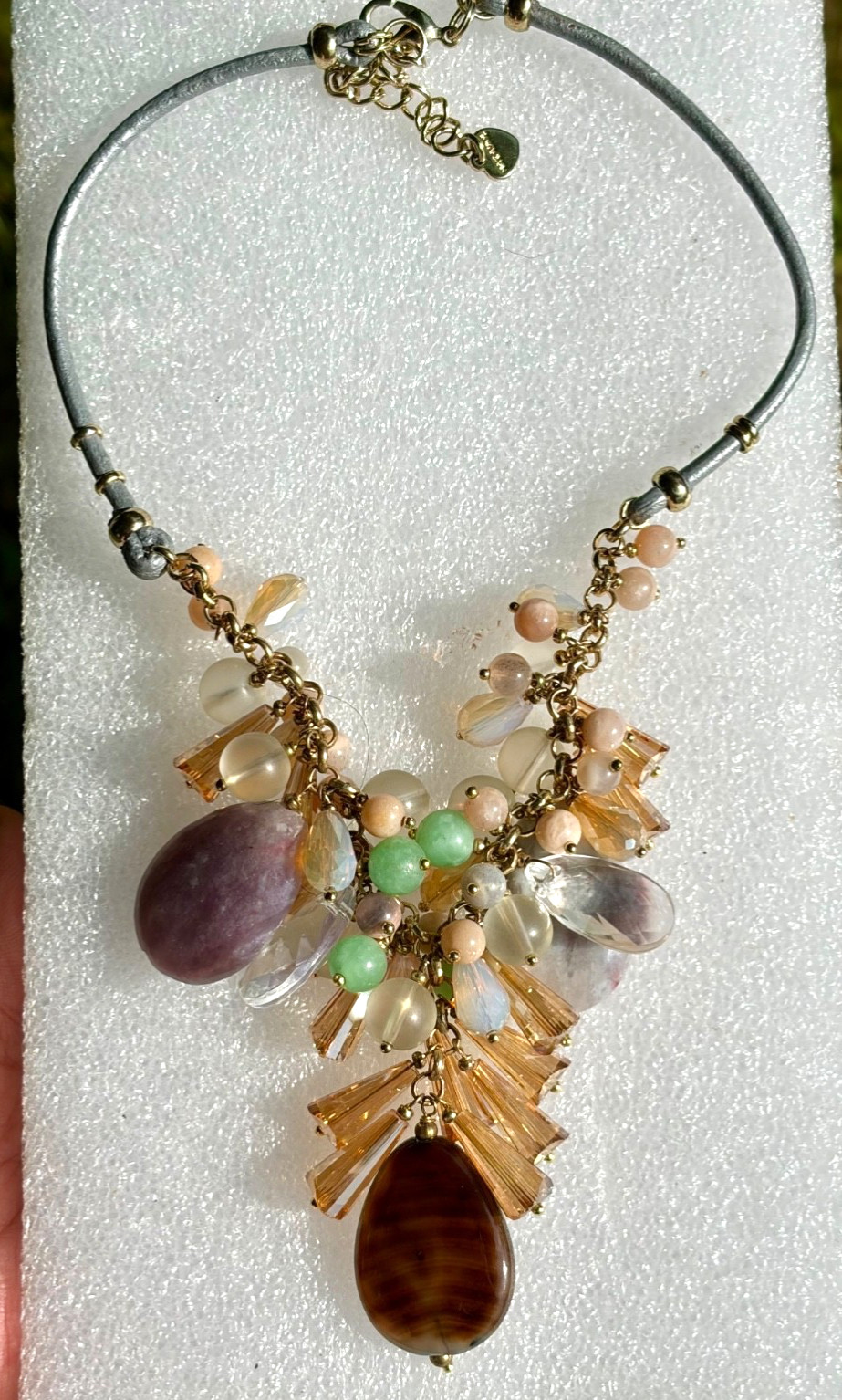 Anthropologie Nakamol Beaded Necklace Crystal Rhinestone Natural Stone Drops