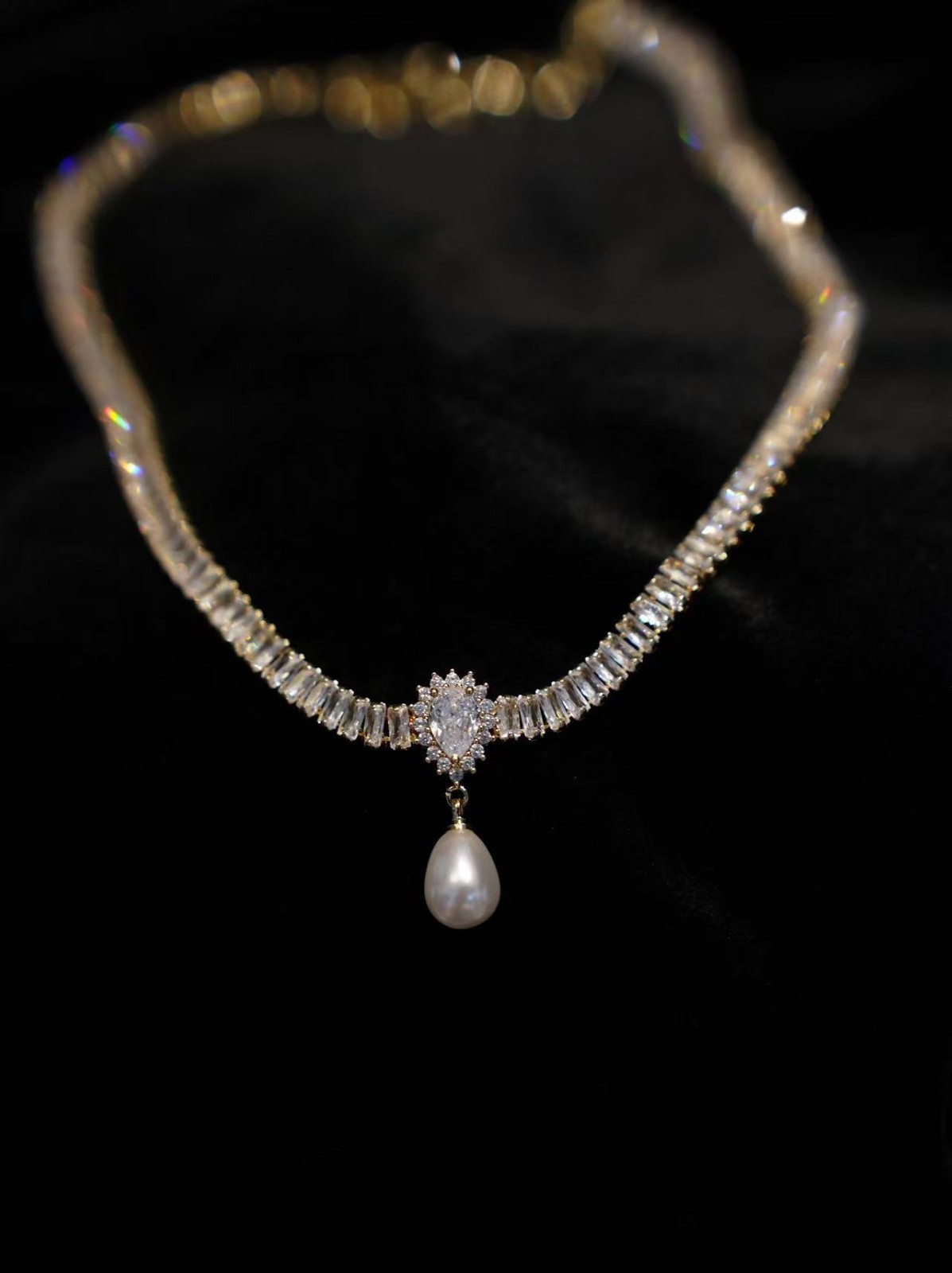 Vintage Pearl Drop Necklace French Bridal Gold Tone Wedding Choker