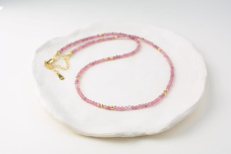 A++ Pink Tourmaline Faceted Round Gemstone Beads Self-Acceptance Necklace 24”