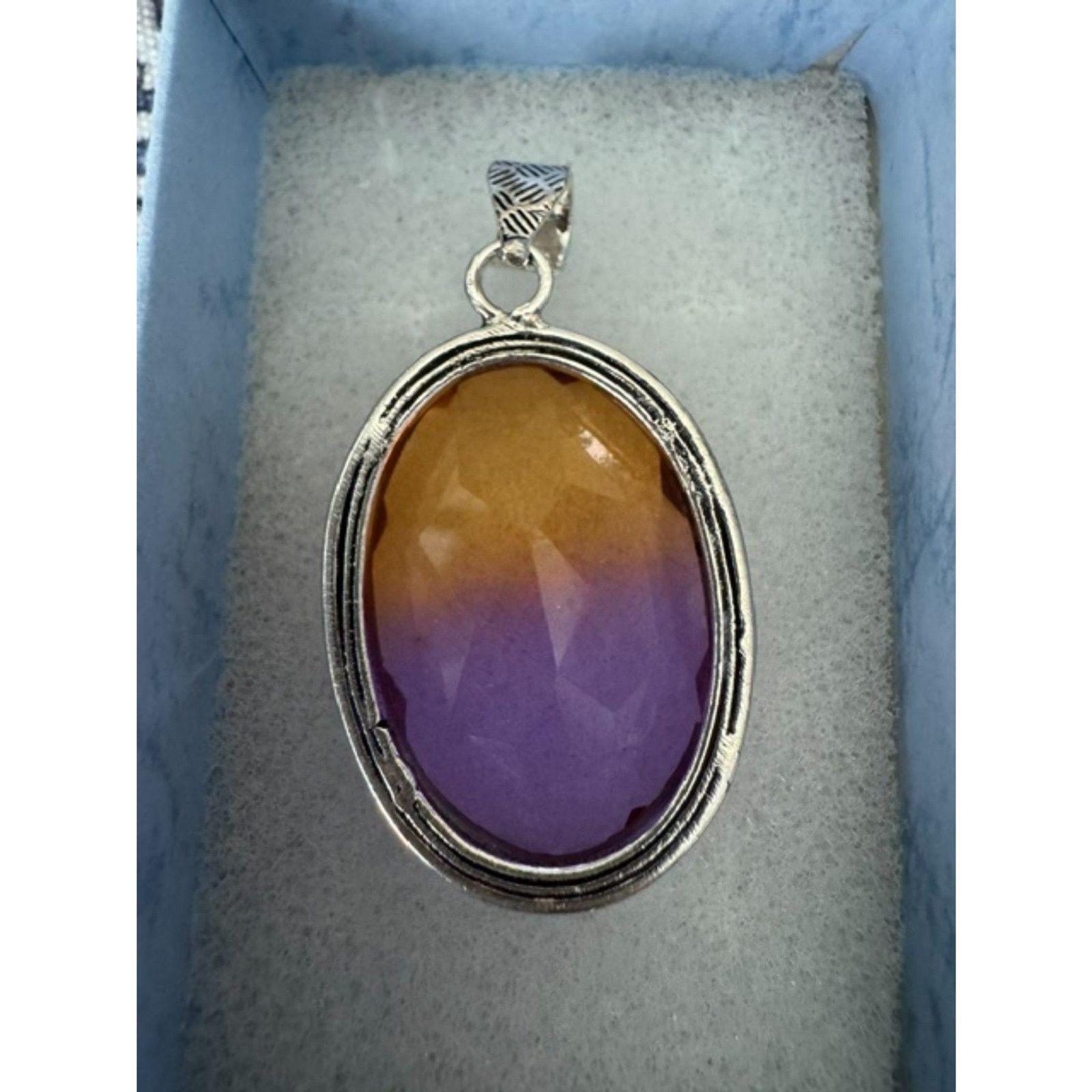 Bi-color tourmaline pink/yellow large silver-tone artisan made pendant.