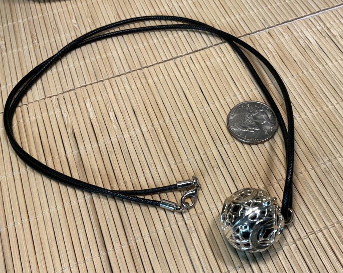 Lava Rock Necklace Harmony Ball Black Cord Silver Tone Pendant Lot 106B