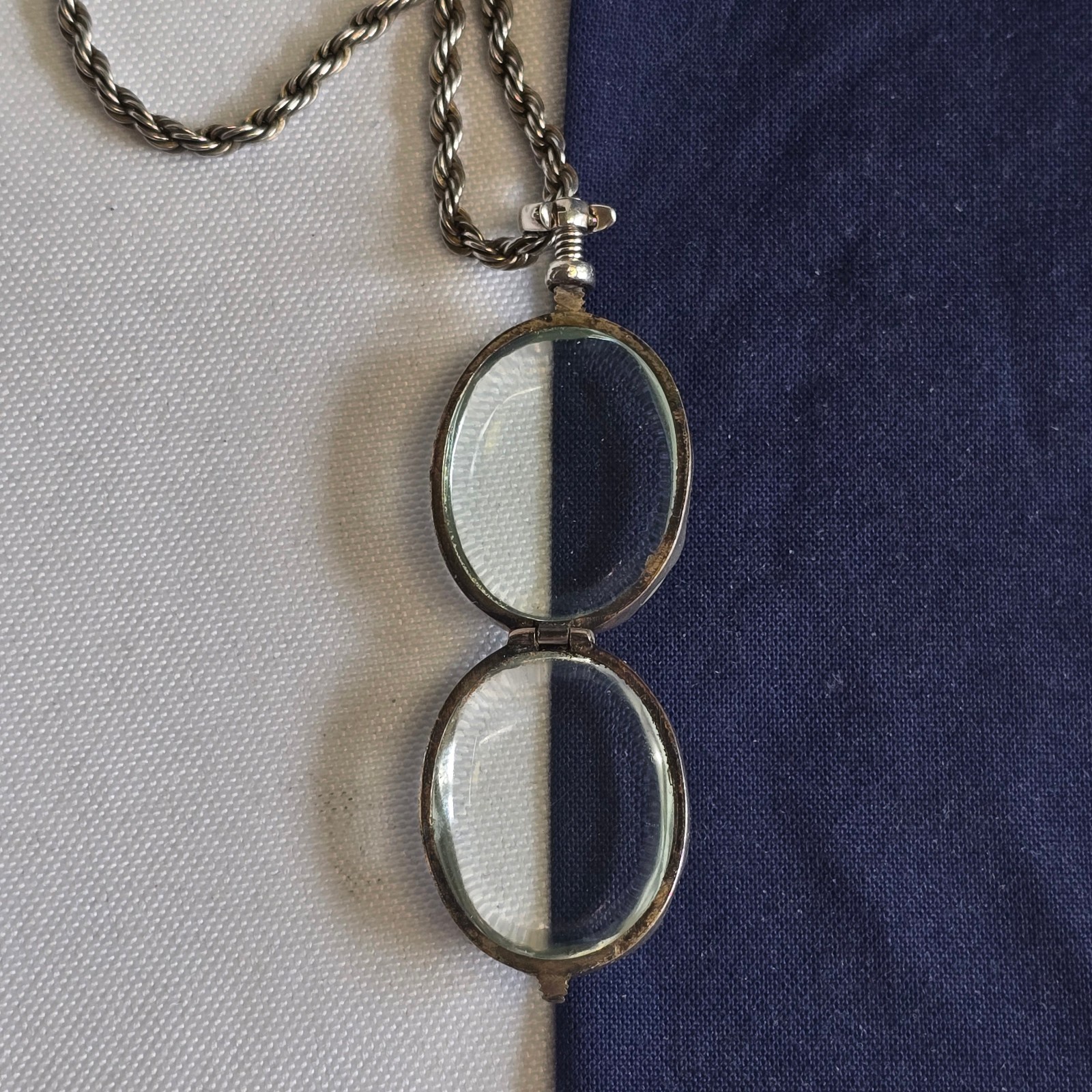 Sterling Silver Glass Locket Necklace 31.14g Fine Jewelry 24″ Rope Chain *READ*