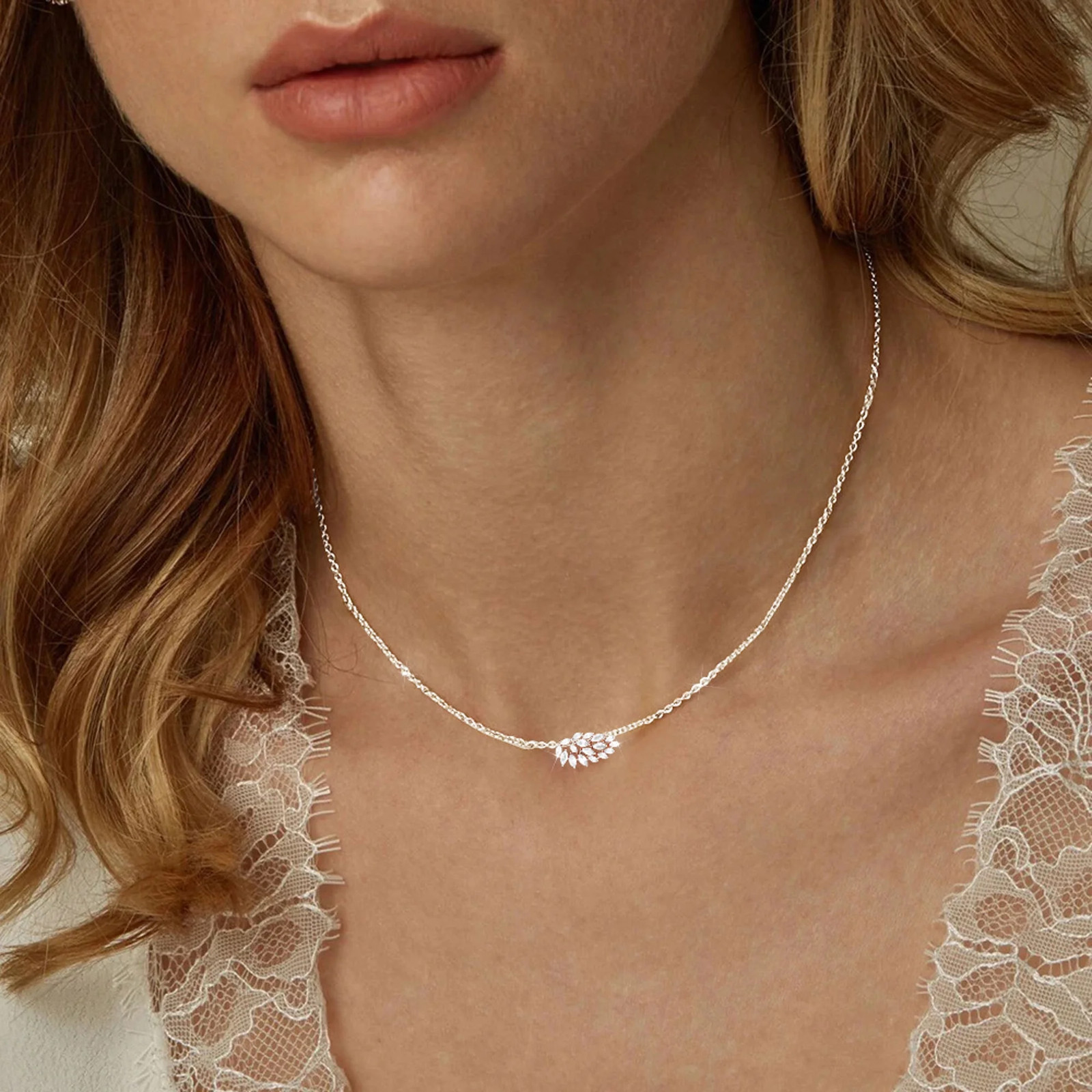 APSVO S925 Sterling Silver Plated Leaf Necklaces for Women Girls April Birthston