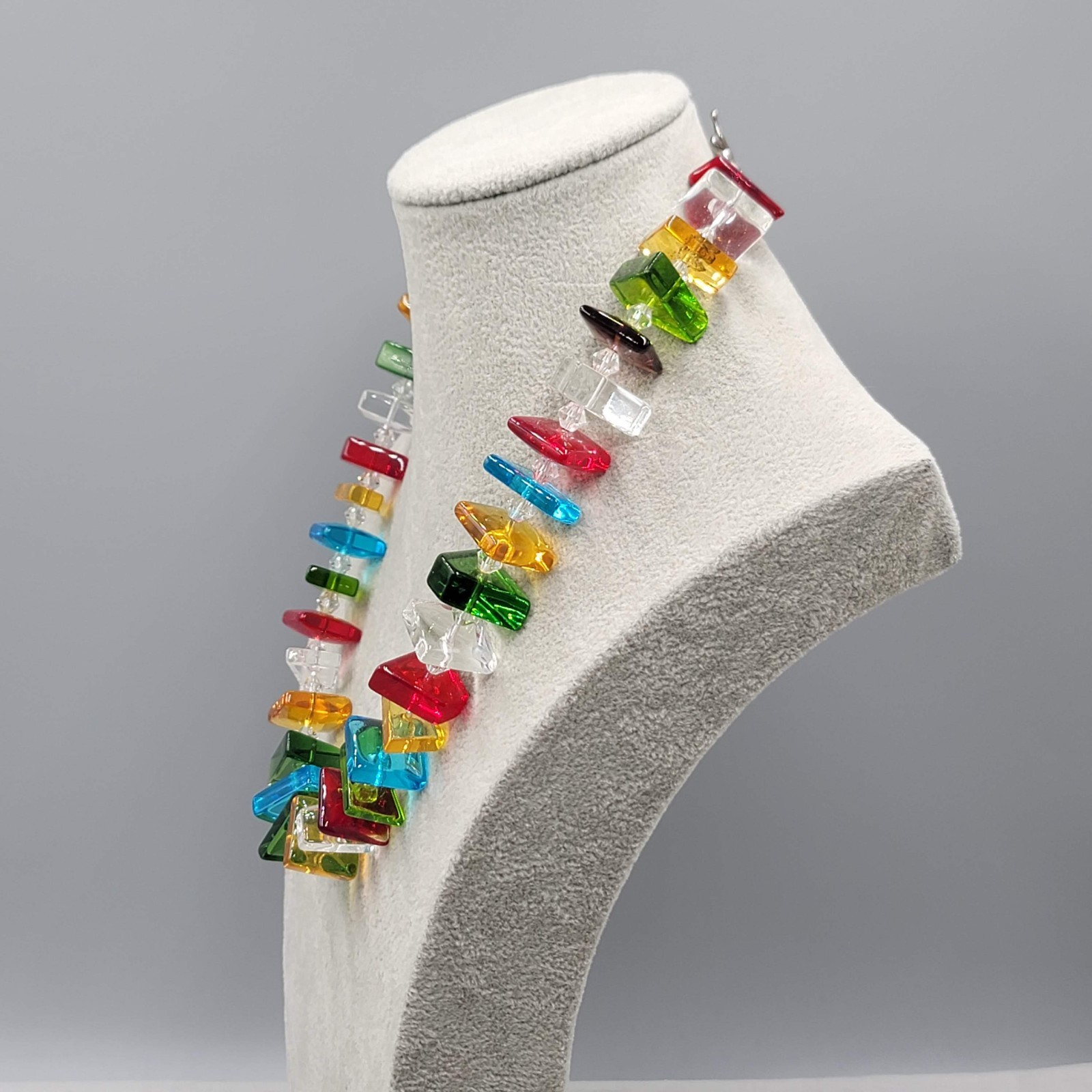 Multicolor Shaped Art Glass Bead Necklace Artisan Funky Fun! 20″