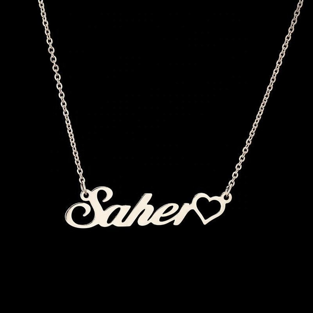 Custom Name Necklace for Women Personalized Heart Pendant Stainless Steel Chain