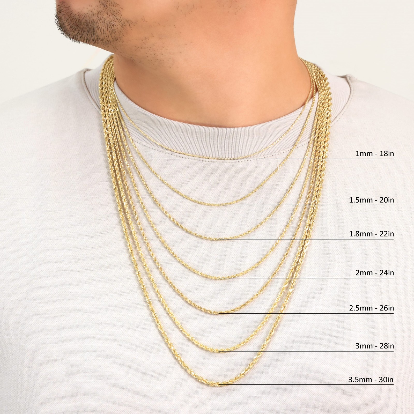 10K Yellow Gold 1.5mm-10mm Diamond Cut Rope Chain Necklace Mens Women 18″- 28″