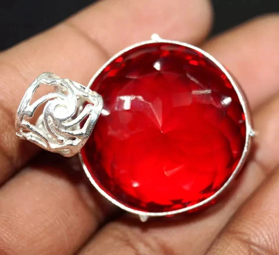 95 CT+ Flawless Blood Red Topaz Pendant 925 Sterling Silver Plated Jewelry