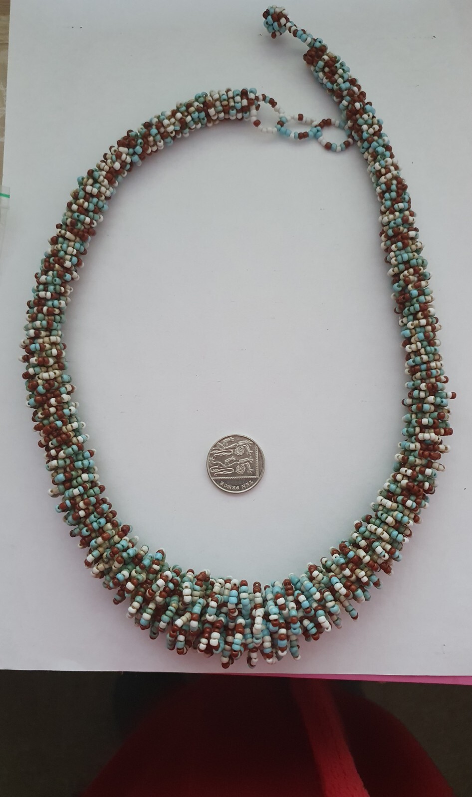 Blue White Brown Twisted Seed Bead None Metal Tribal Ethnic Adjustable Necklace