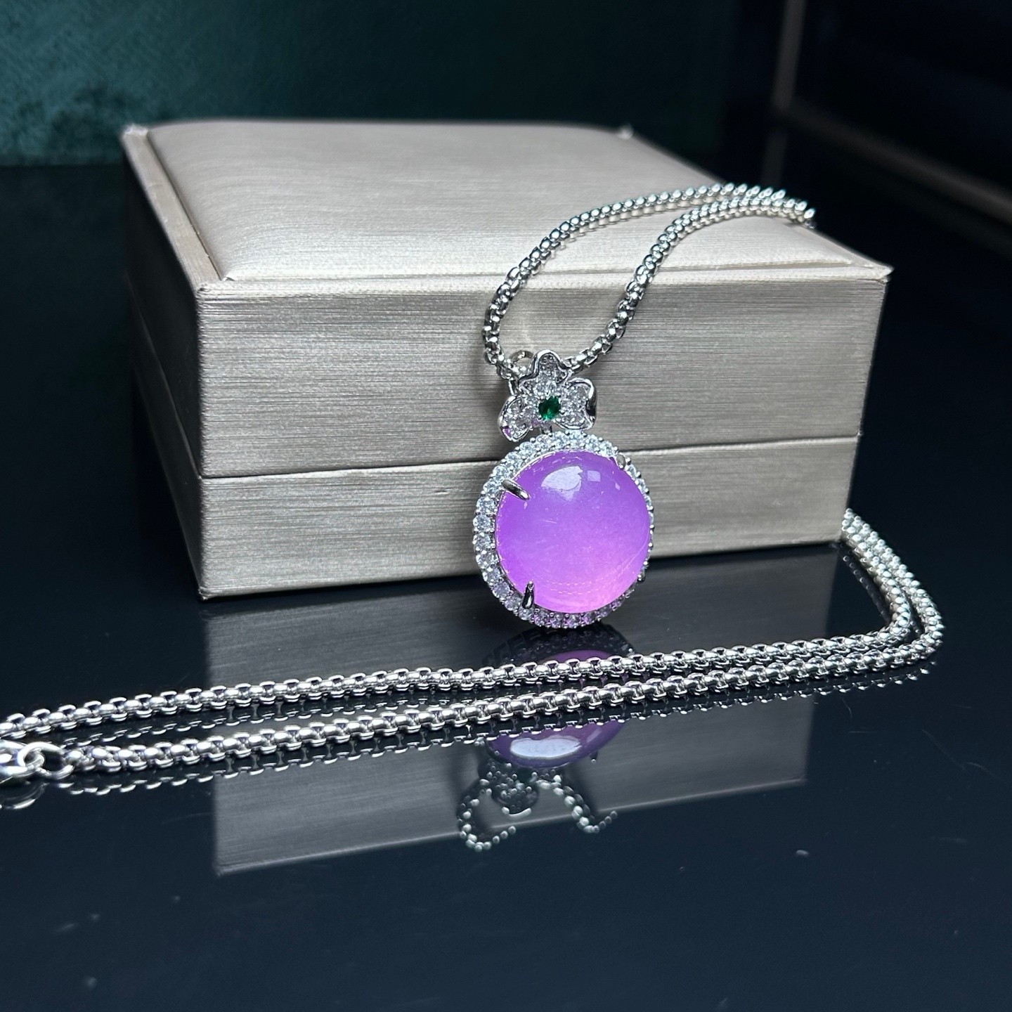 Real Natural Ice Purple Myanmar Jade Jadeite amulet Pendant&Necklace