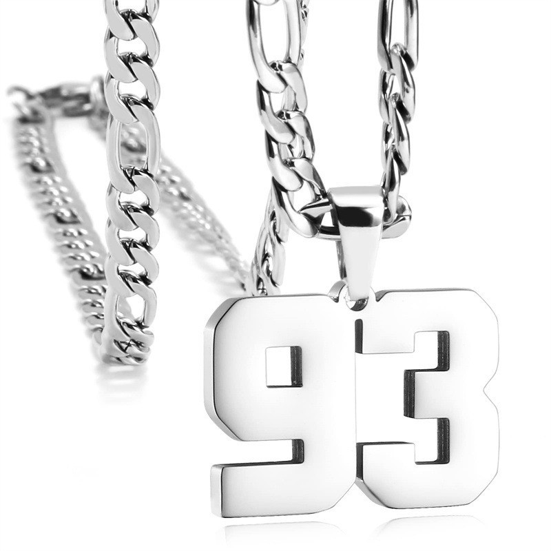 #00-#99 SPORTS FOOTBALL NUMBER Pendant Charm / 24IN STAINLESS CHAIN NECKLACE